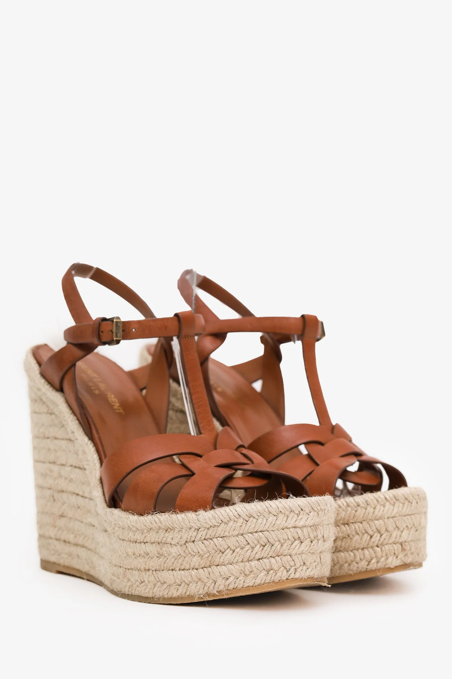 Saint Laurent Brown Leather Tribute Espadrille Wedge Sandals Size 36.5 - Image 2