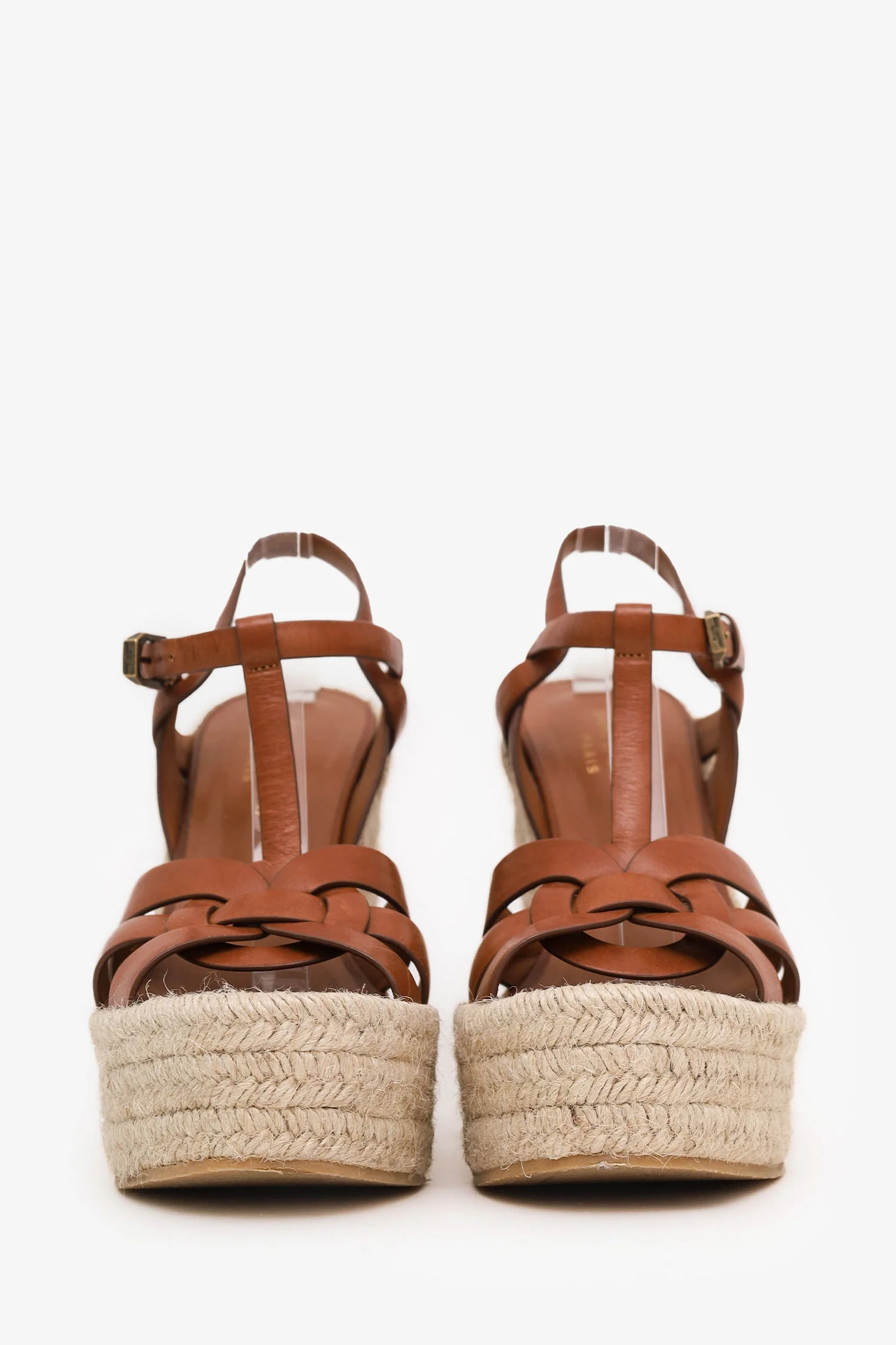 Saint Laurent Brown Leather Tribute Espadrille Wedge Sandals Size 36.5 - Image 3
