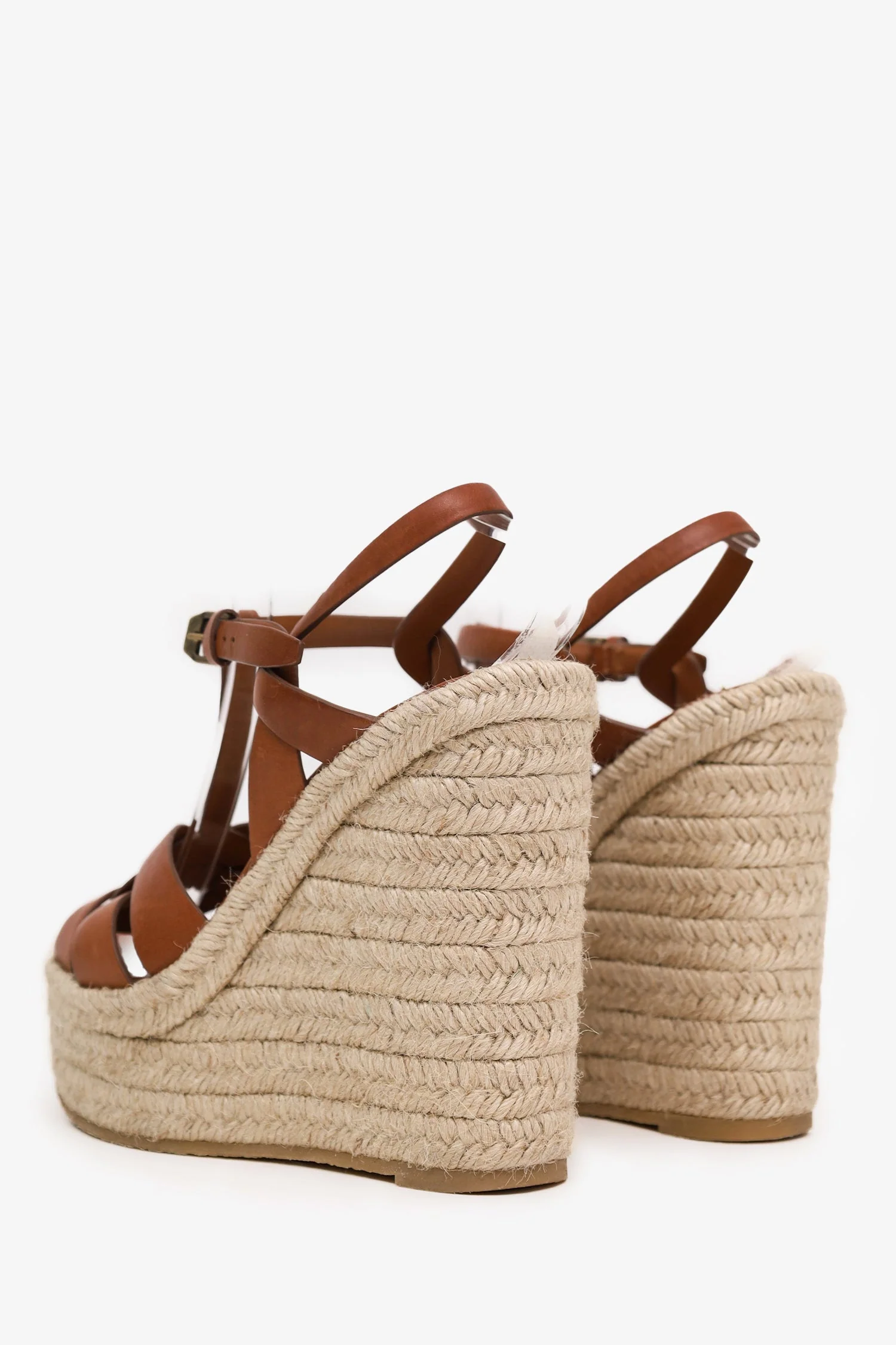 Saint Laurent Brown Leather Tribute Espadrille Wedge Sandals Size 36.5 - Image 4