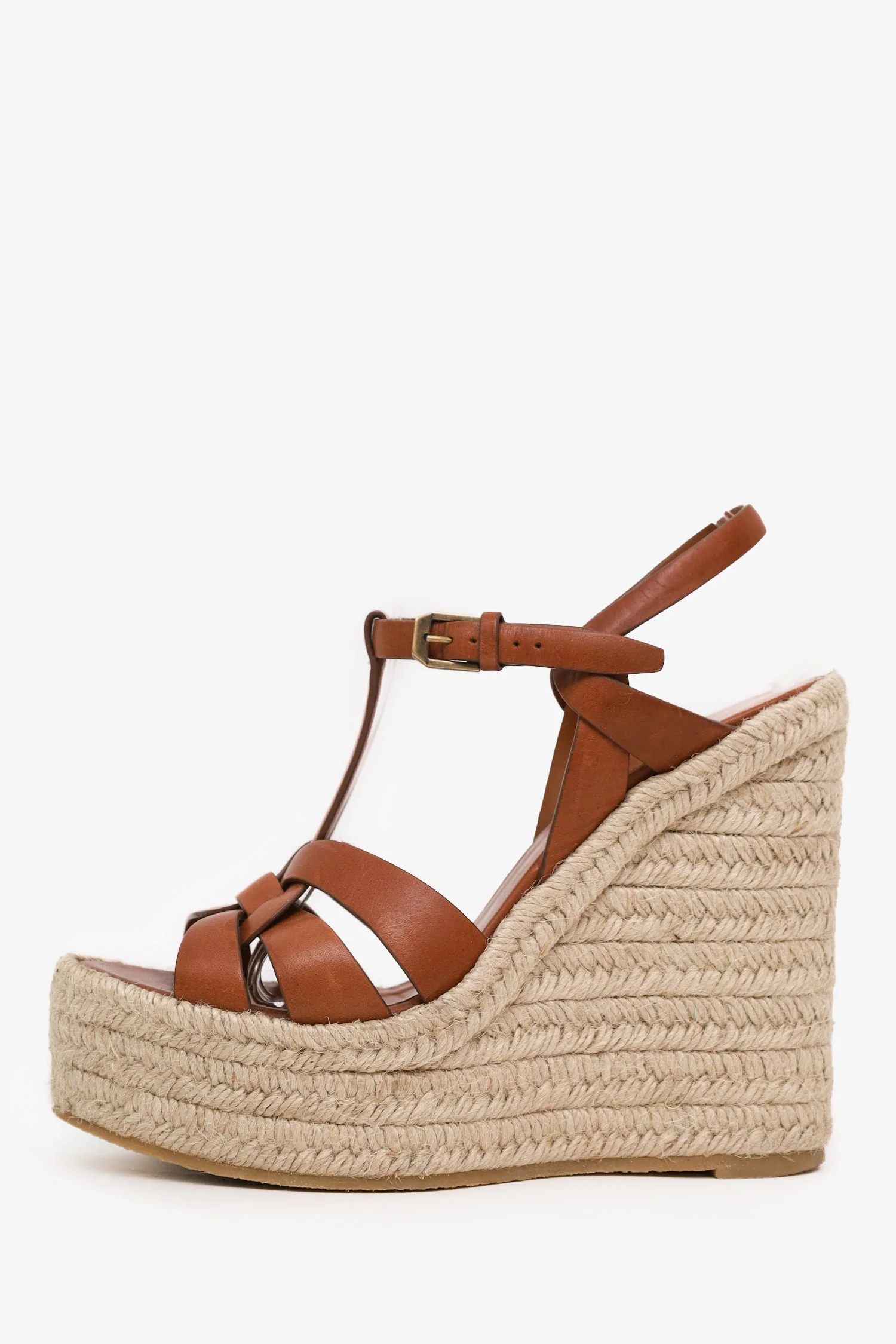 Saint Laurent Brown Leather Tribute Espadrille Wedge Sandals Size 36.5 - Image 5
