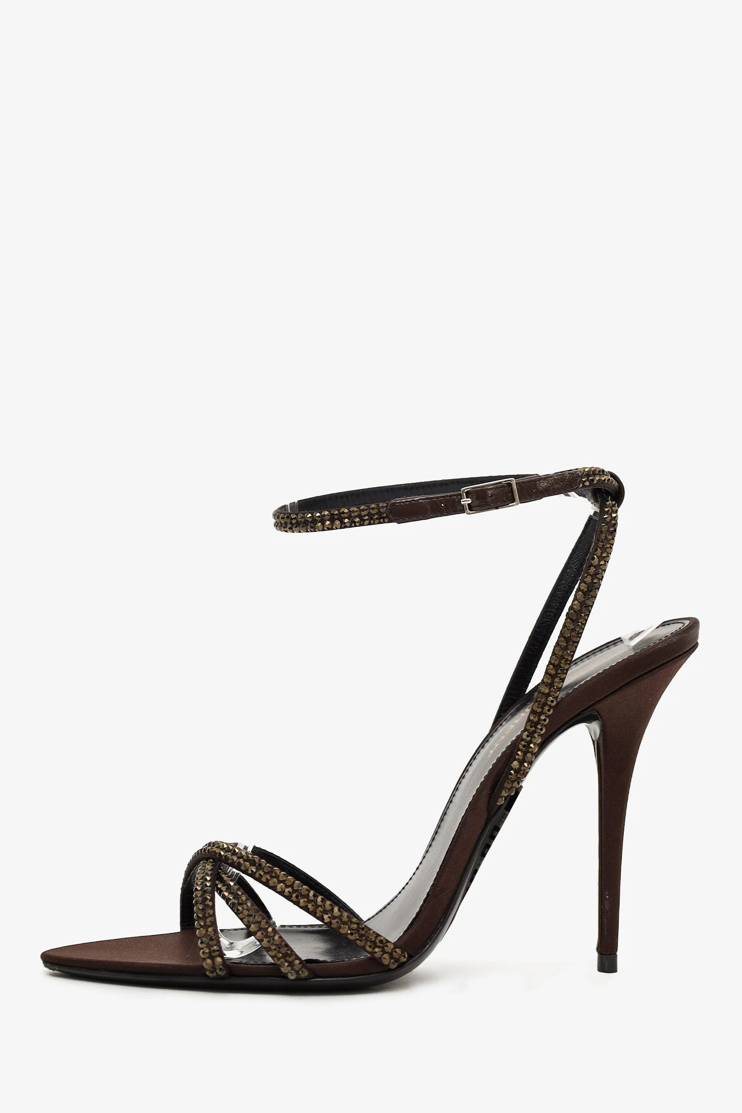 Saint Laurent Brown Satin Embellished Pointed Toe Heels Size 37.5 - Image 4