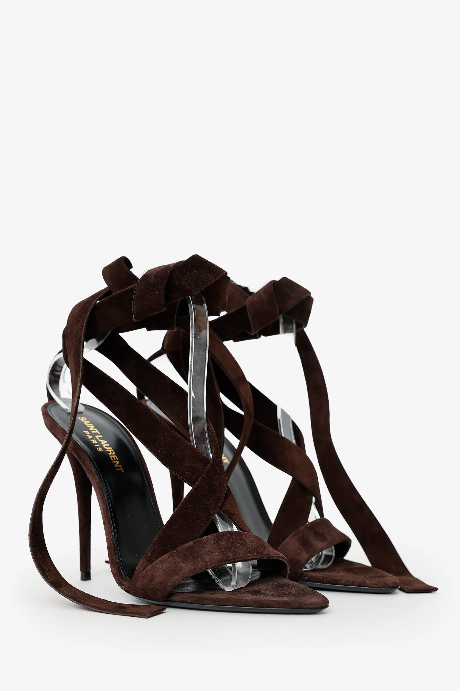 Saint Laurent Brown Suede Lace Up Deva 105 Sandal Size 38 - Image 2