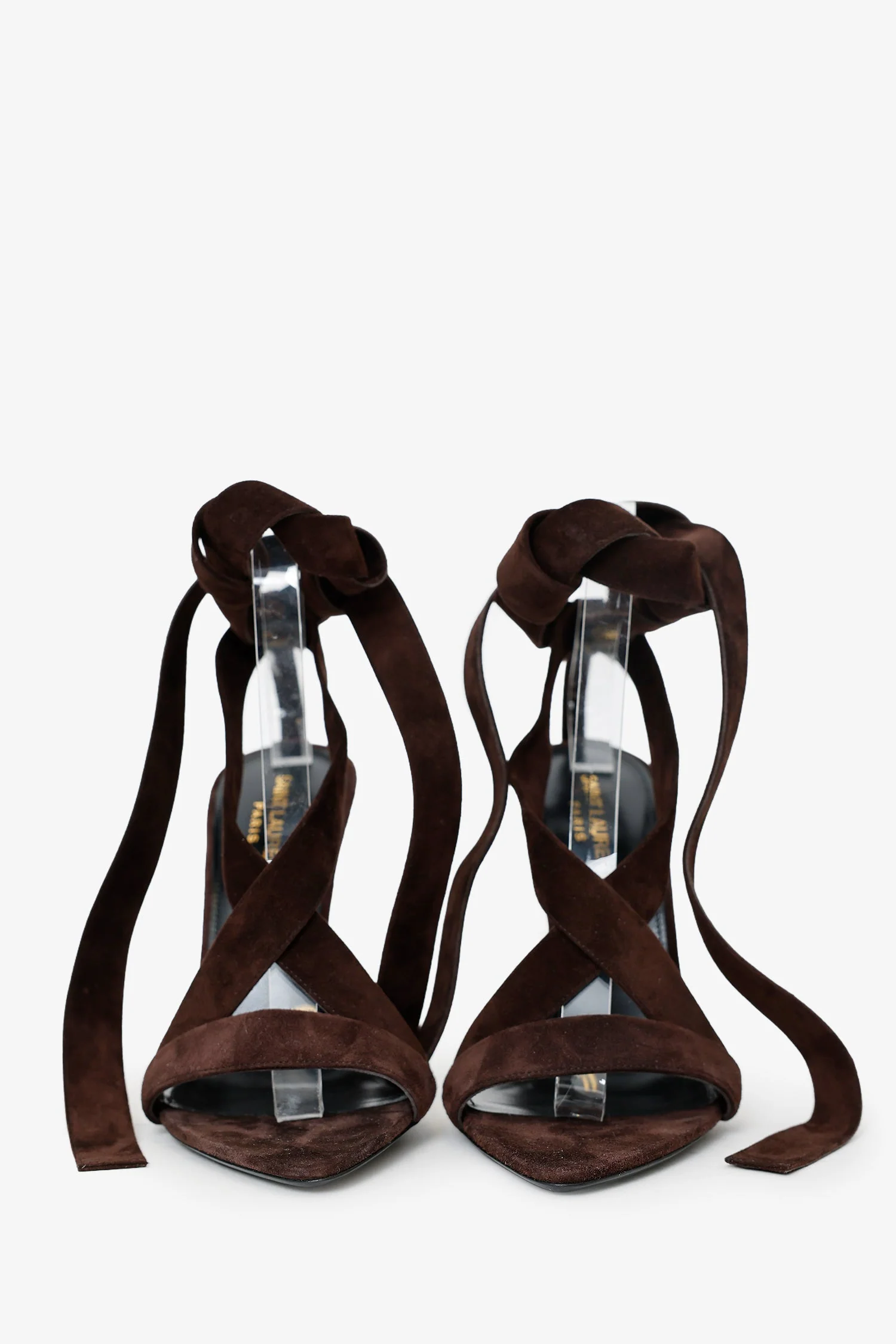 Saint Laurent Brown Suede Lace Up Deva 105 Sandal Size 38 - Image 3