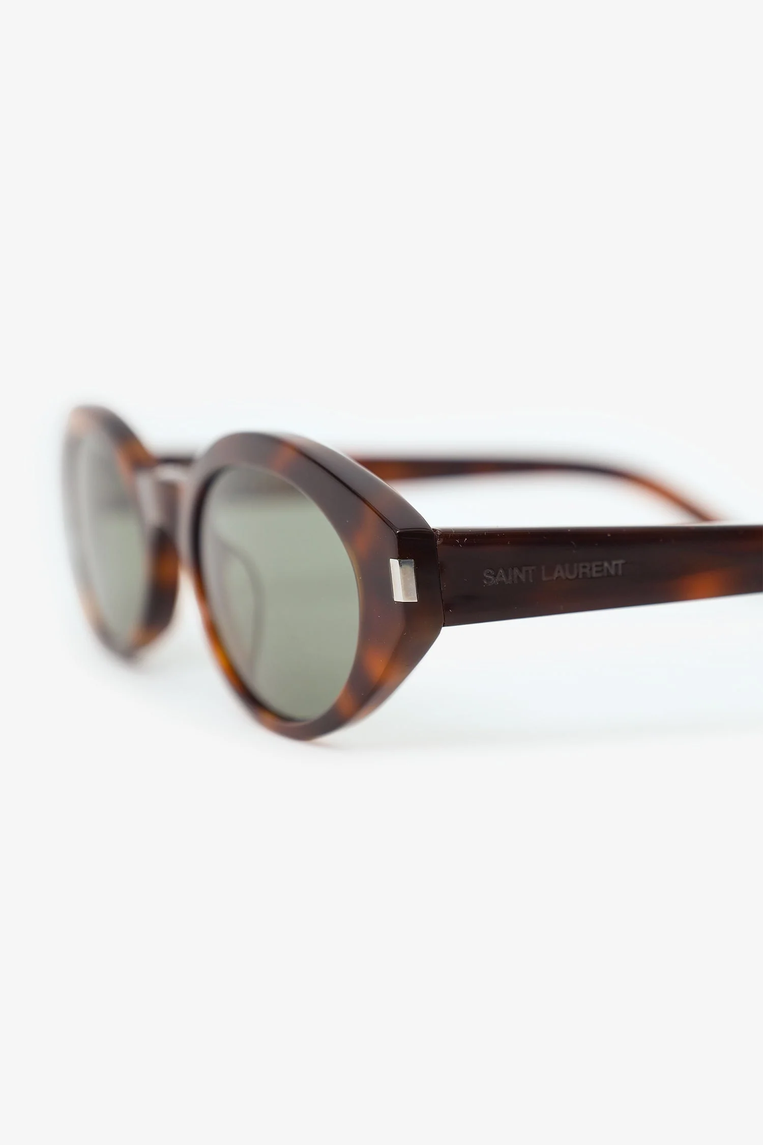 Saint Laurent Brown Tortoise Frame Oval Sunglasses - Image 2
