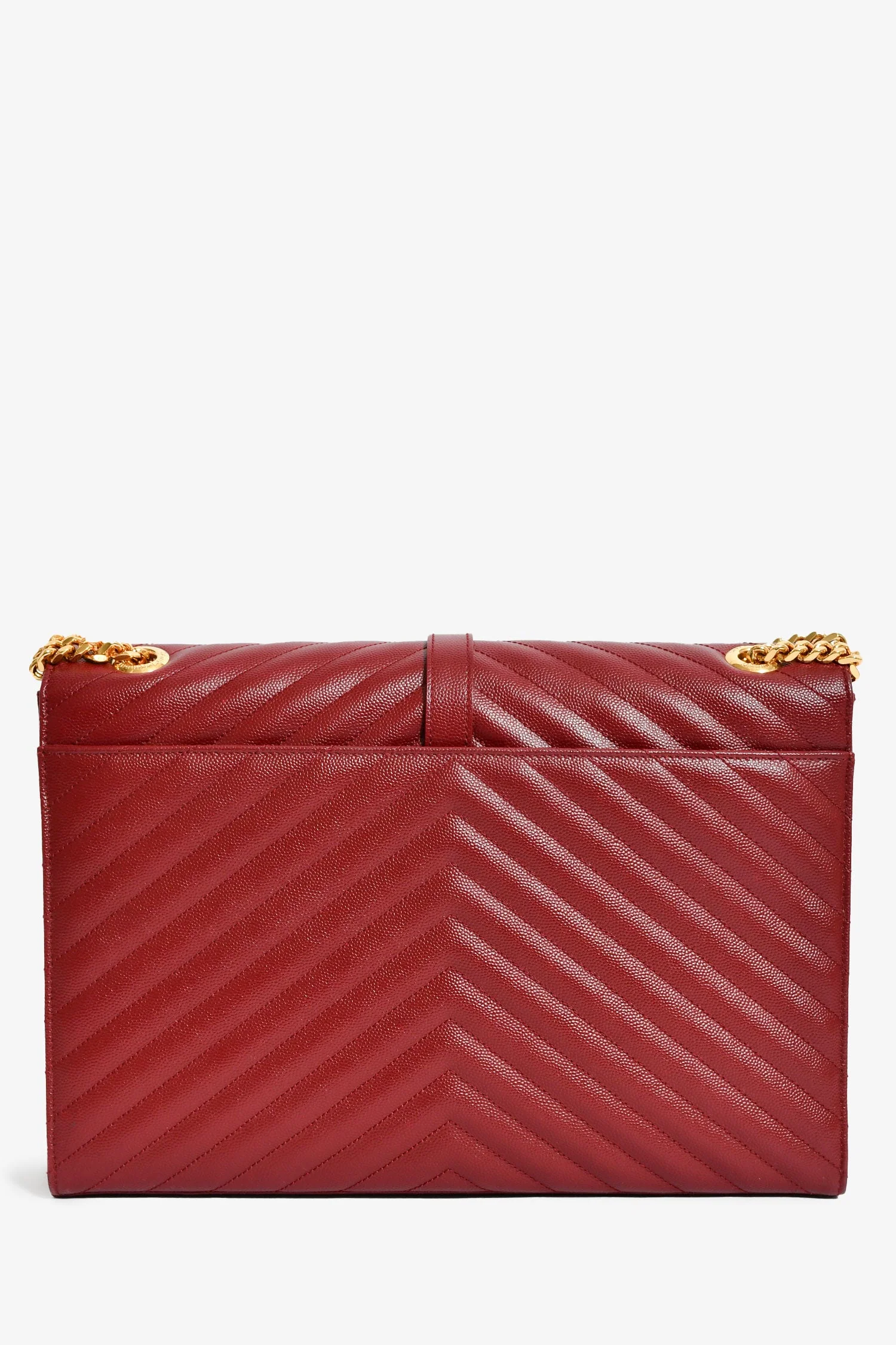 Saint Laurent Burgundy Chevron Leather Envelope Large Chain Shoulder Bag - Image 2