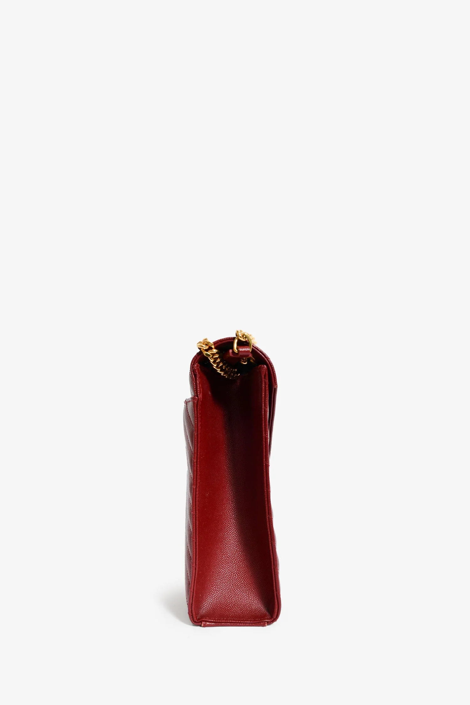 Saint Laurent Burgundy Chevron Leather Envelope Large Chain Shoulder Bag - Image 3