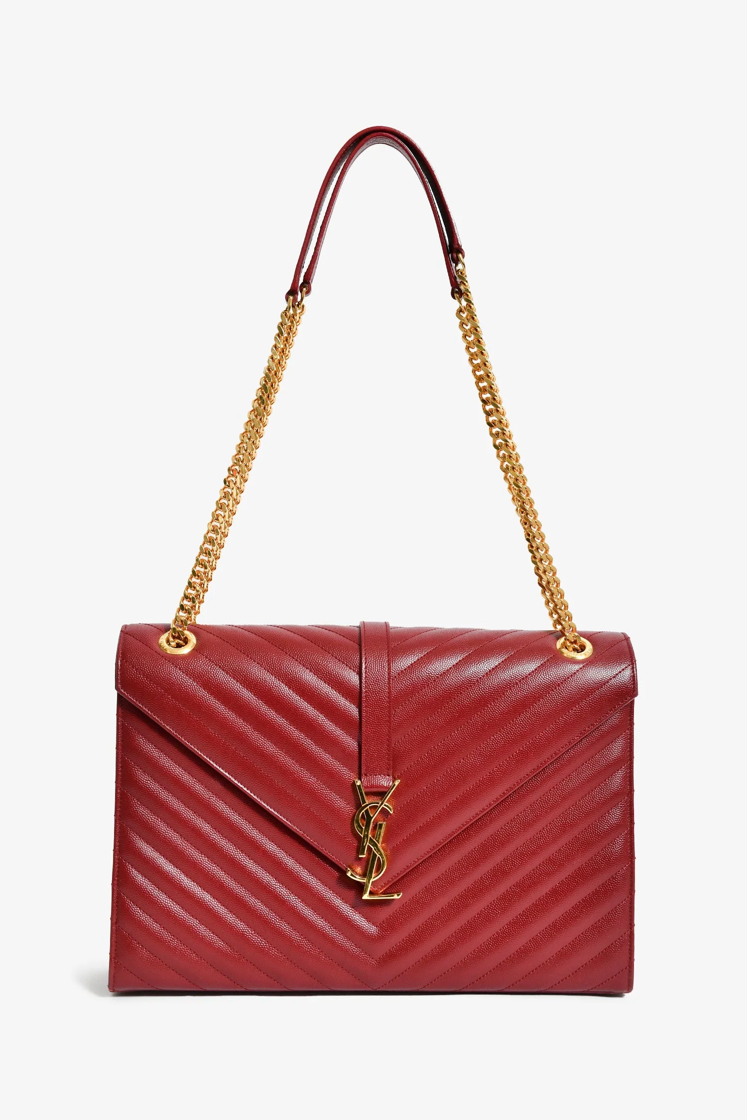 Saint Laurent Burgundy Chevron Leather Envelope Large Chain Shoulder Bag - Image 7