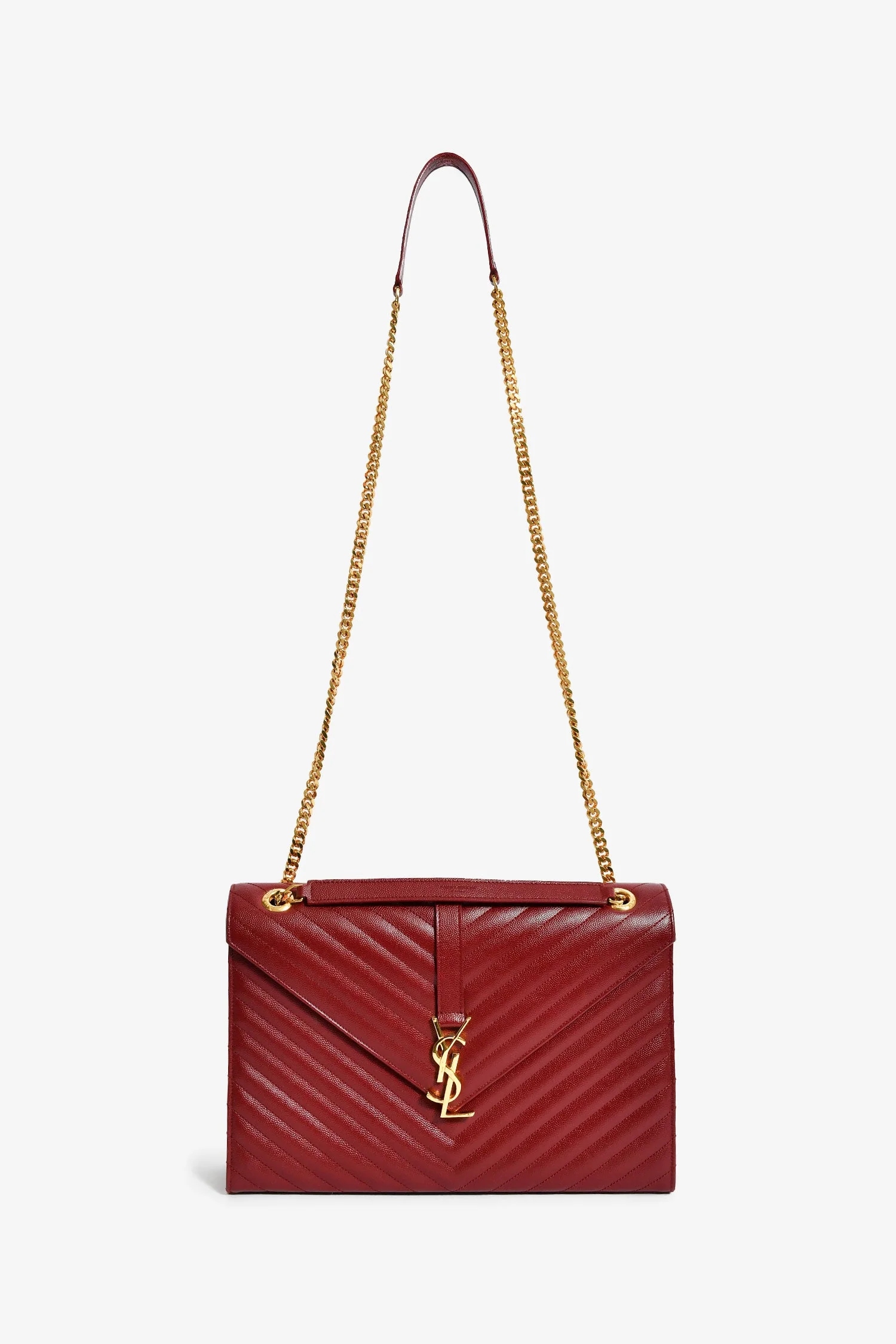 Saint Laurent Burgundy Chevron Leather Envelope Large Chain Shoulder Bag - Image 8