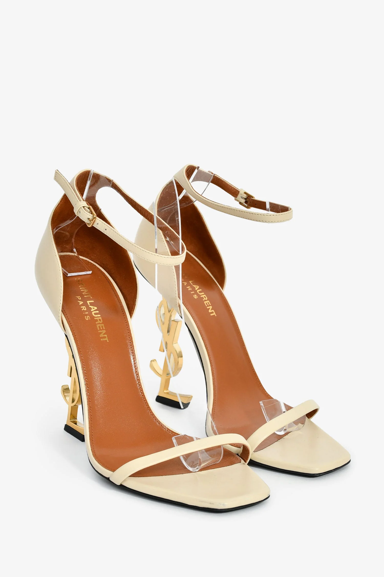 Saint Laurent Cream Leather 'Opyum' Heeled Sandals Size 39 - Image 2