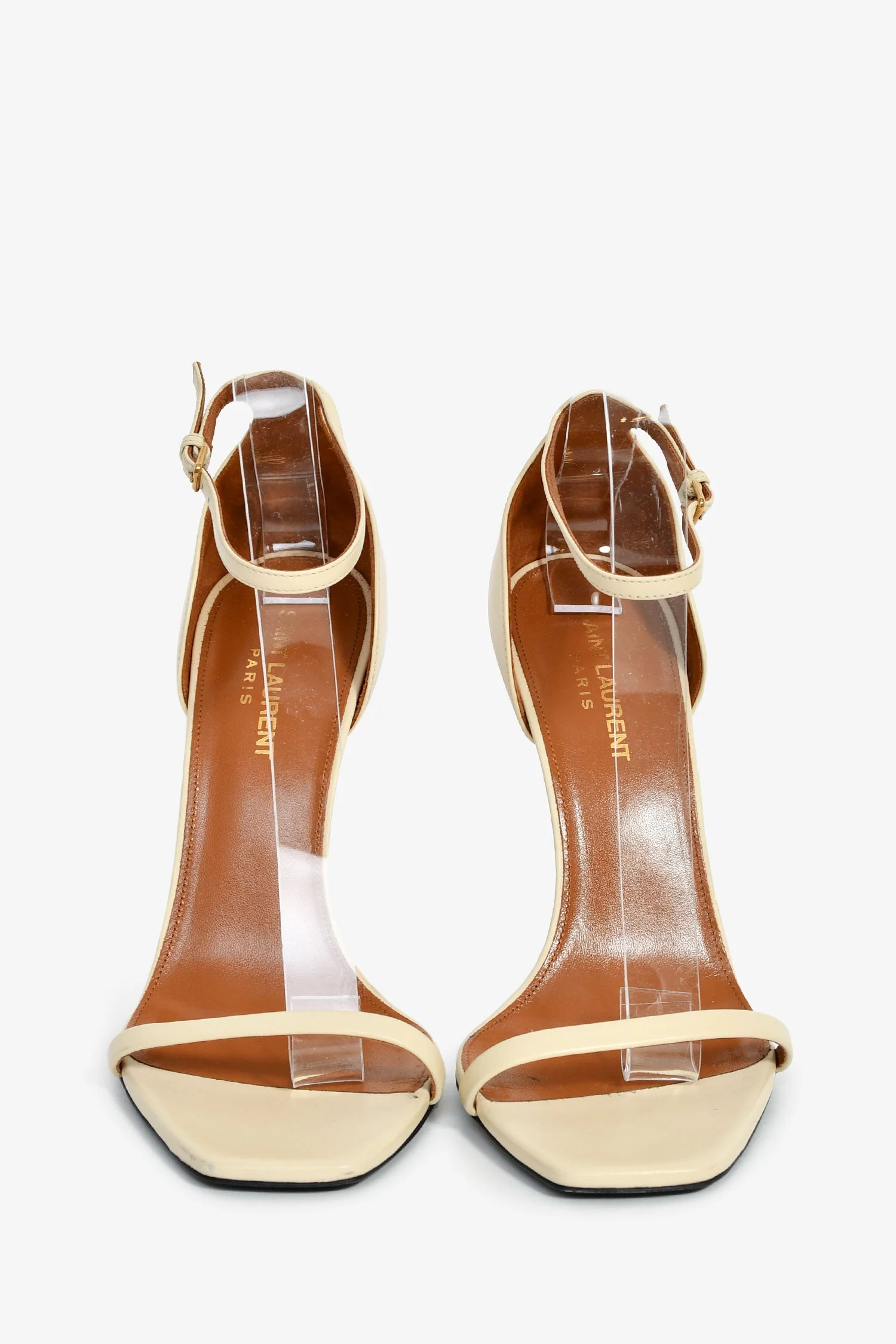 Saint Laurent Cream Leather 'Opyum' Heeled Sandals Size 39 - Image 3
