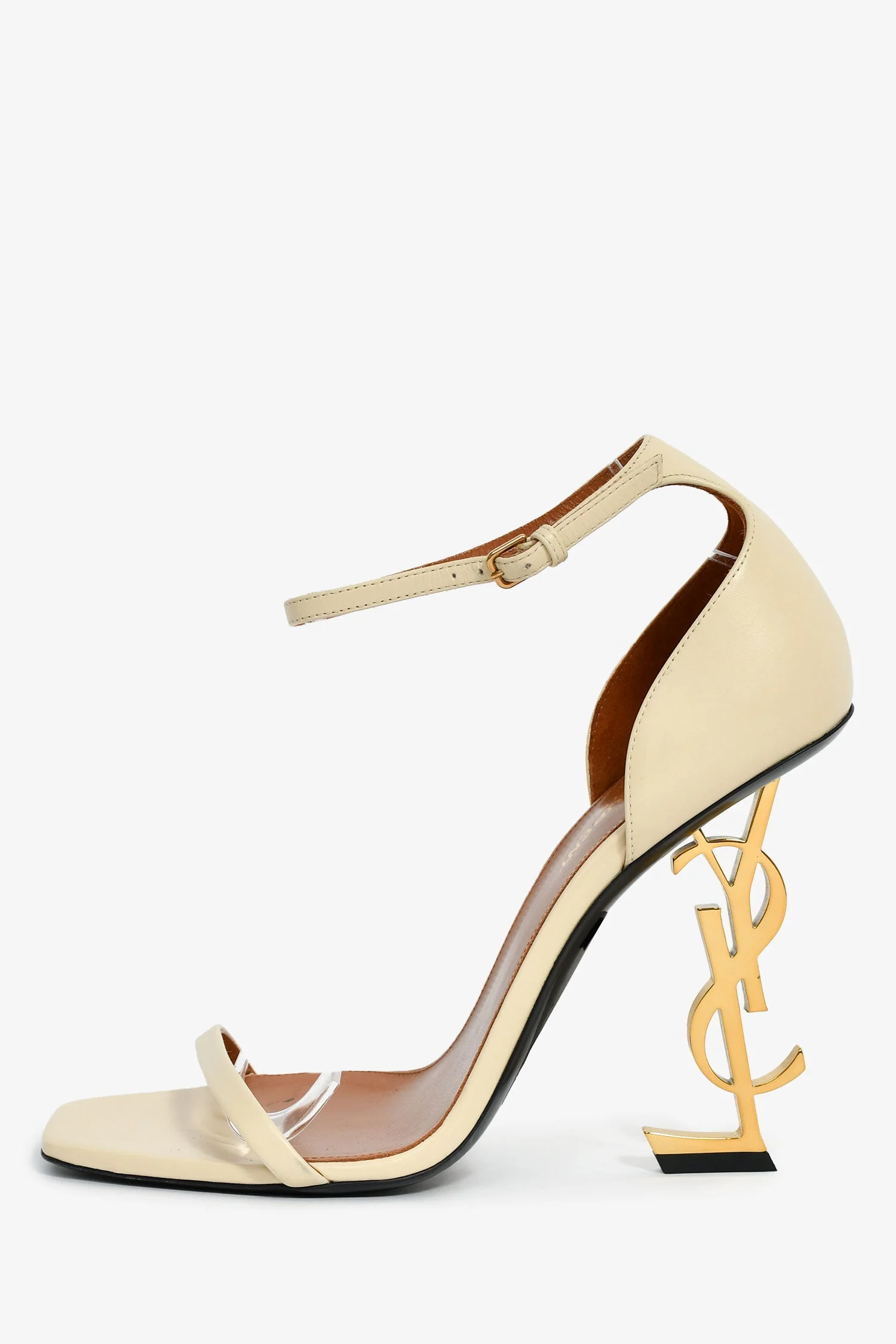 Saint Laurent Cream Leather 'Opyum' Heeled Sandals Size 39 - Image 4