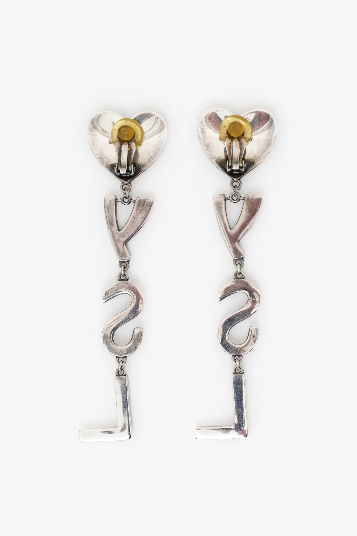 Saint Laurent Crystal Heart YSL Clip-On Earrings - Image 2