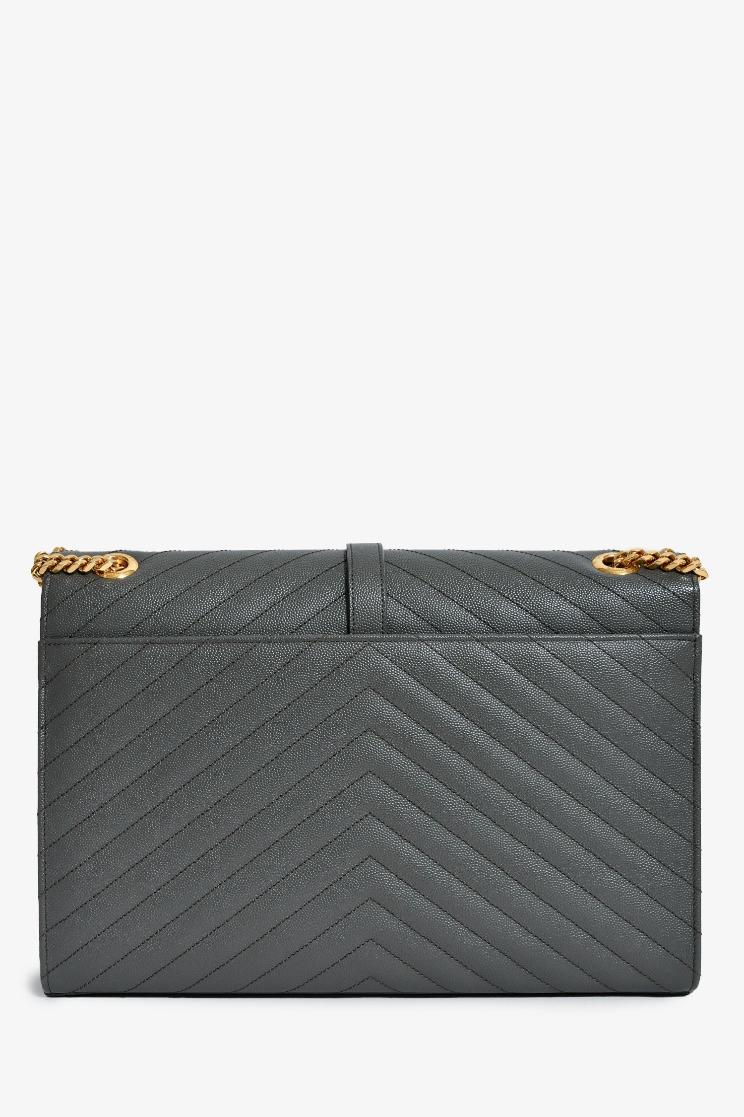 Saint Laurent Grey Chevron Leather Envelope Large Chain Shoulder Bag - Image 2
