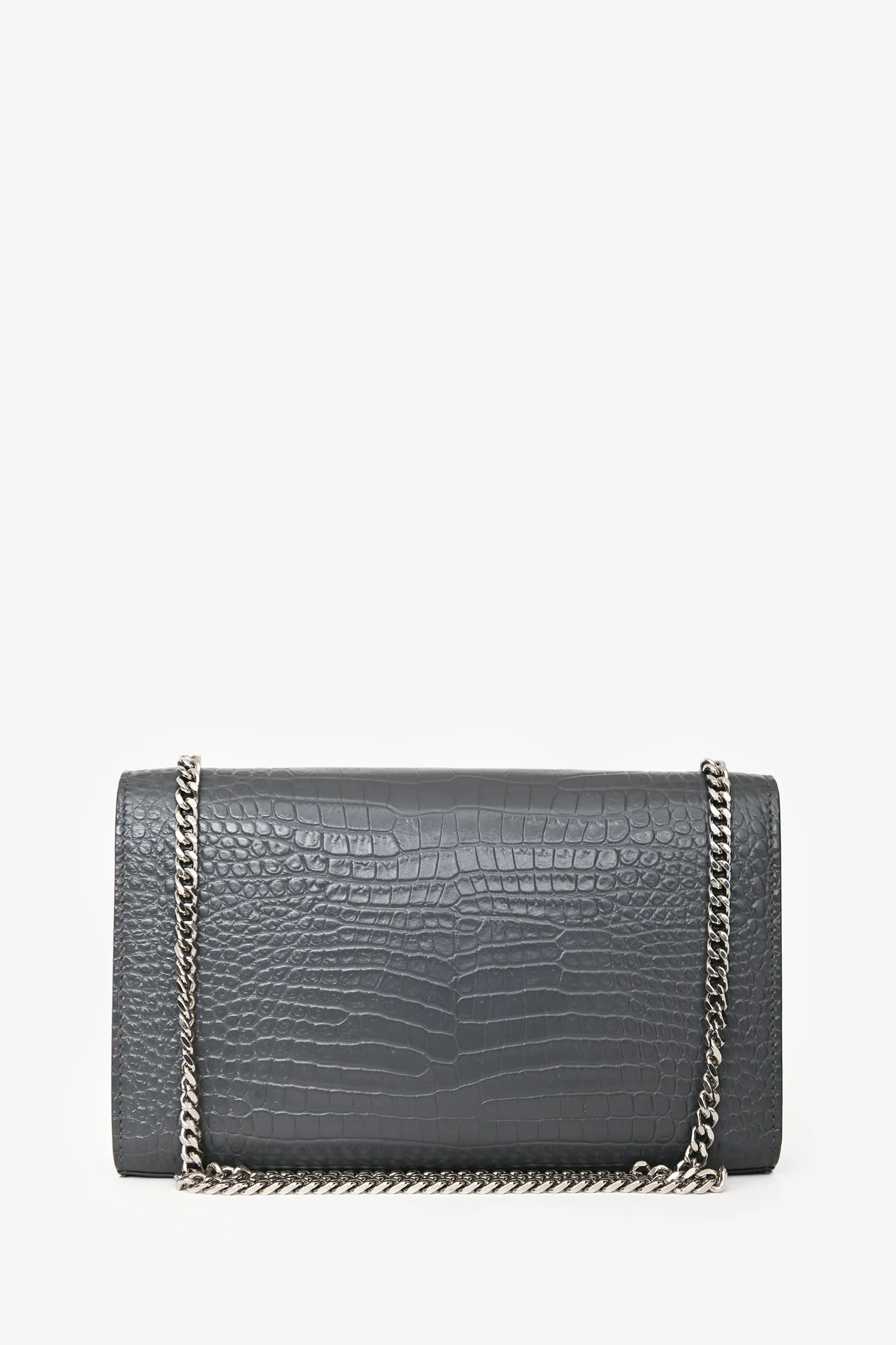 Saint Laurent Grey Croc Embossed Medium 'Kate' Shoulder Bag - Image 3