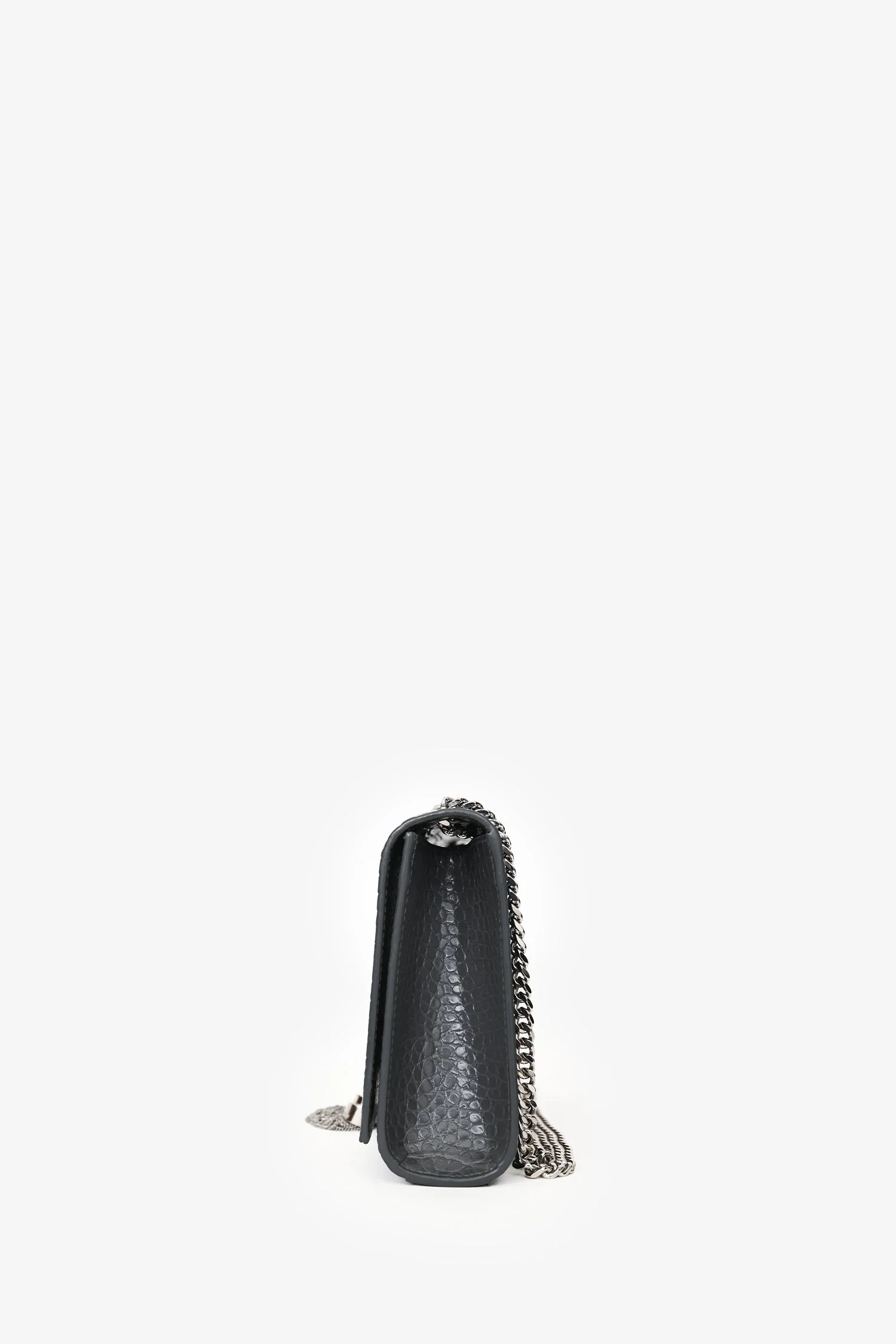 Saint Laurent Grey Croc Embossed Medium 'Kate' Shoulder Bag - Image 4