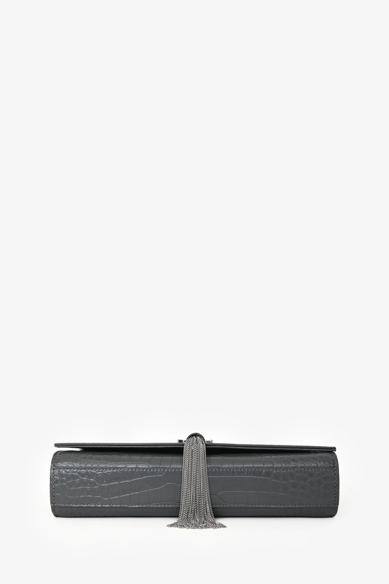 Saint Laurent Grey Croc Embossed Medium 'Kate' Shoulder Bag - Image 5