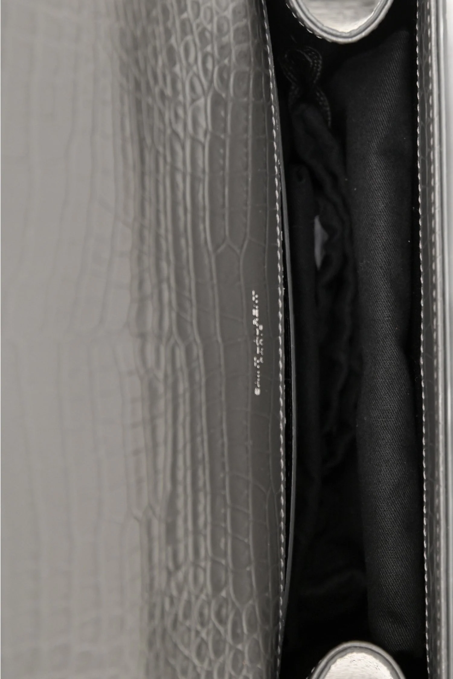 Saint Laurent Grey Croc Embossed Medium 'Kate' Shoulder Bag - Image 6