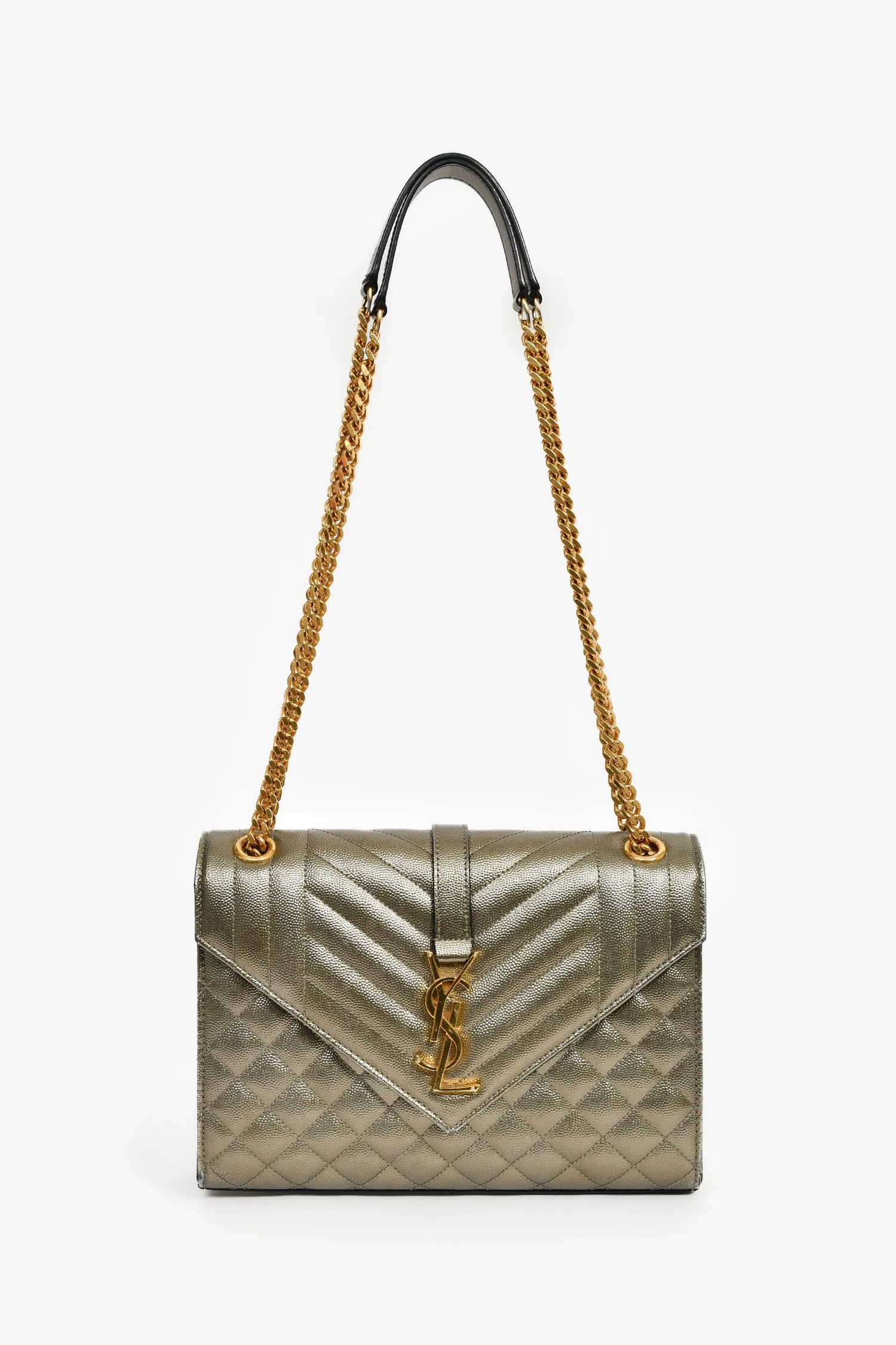 Saint Laurent Gunmetal Tri-Quilted Leather Envelope Chain Shoulder Bag - Image 7