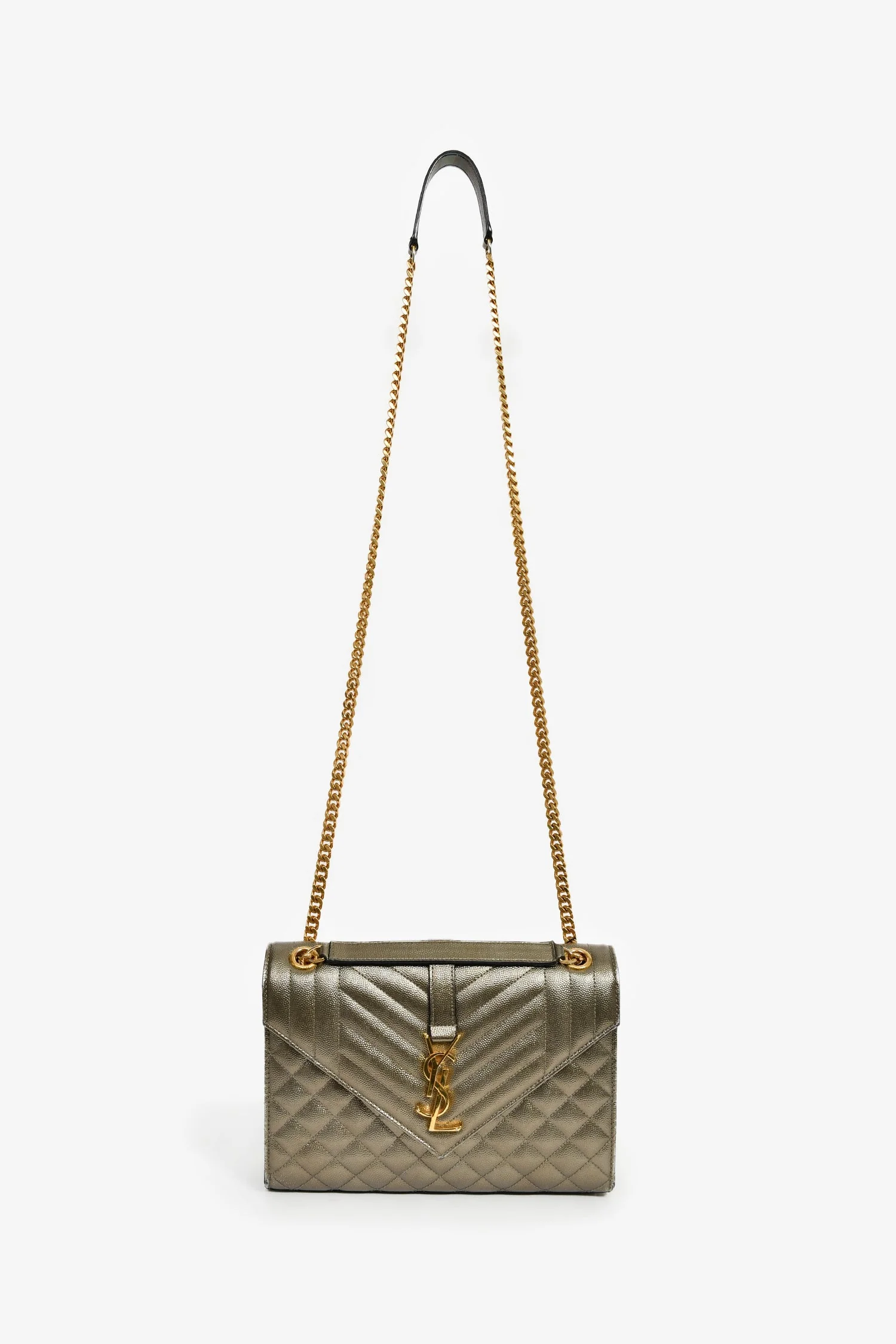 Saint Laurent Gunmetal Tri-Quilted Leather Envelope Chain Shoulder Bag - Image 8