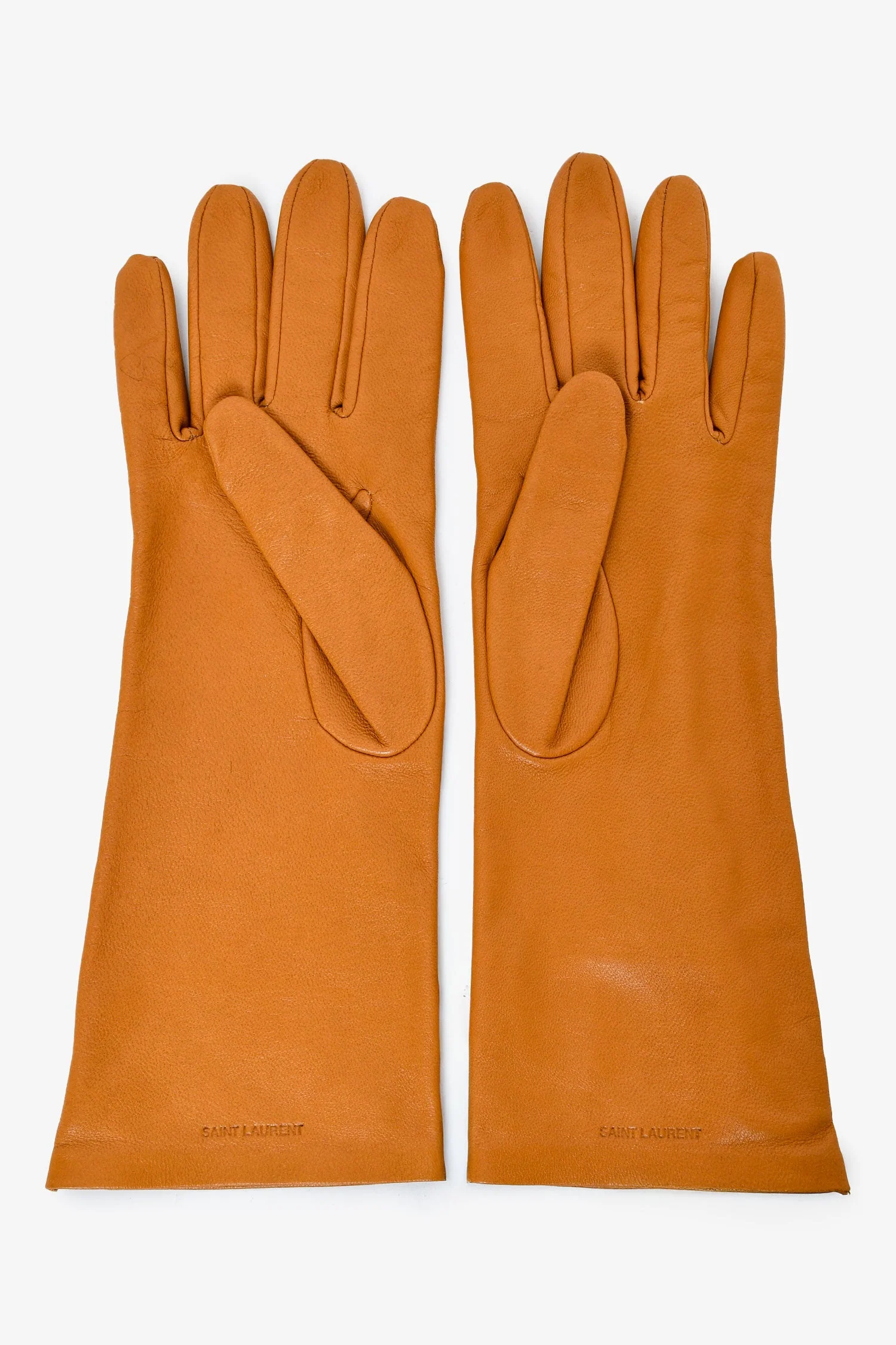 Saint Laurent Mustard Leather Long Gloves Size 8 - Image 2