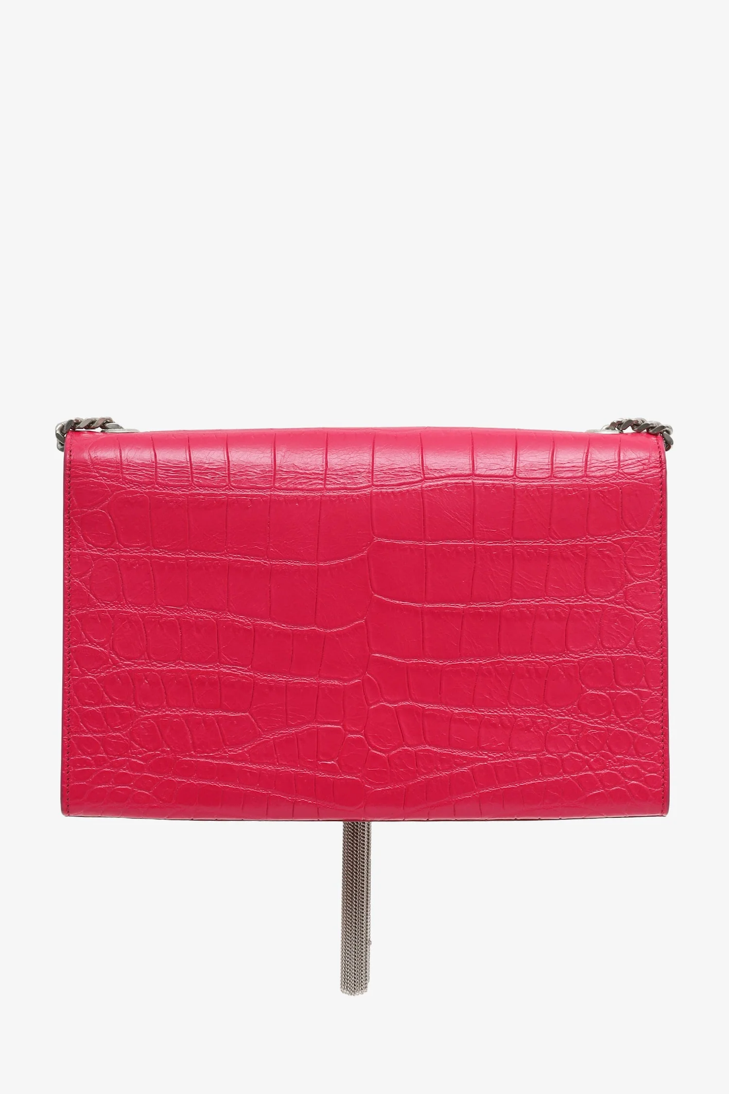 Saint Laurent Pink Leather Croc Embossed Medium 'Kate' Tassel Crossbody Bag - Image 2
