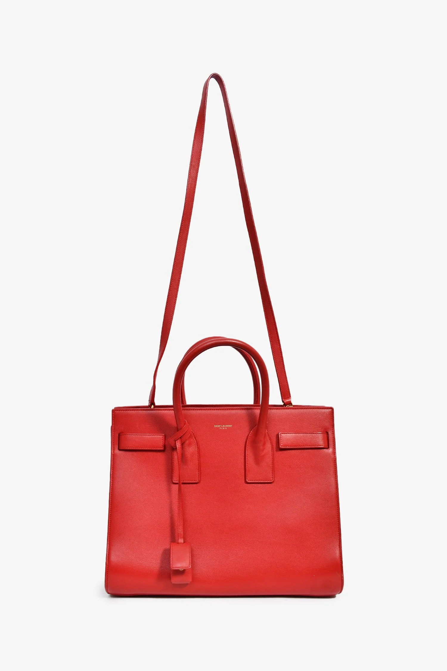 Saint Laurent Red Leather Small Sac De Jour with Strap - Image 8