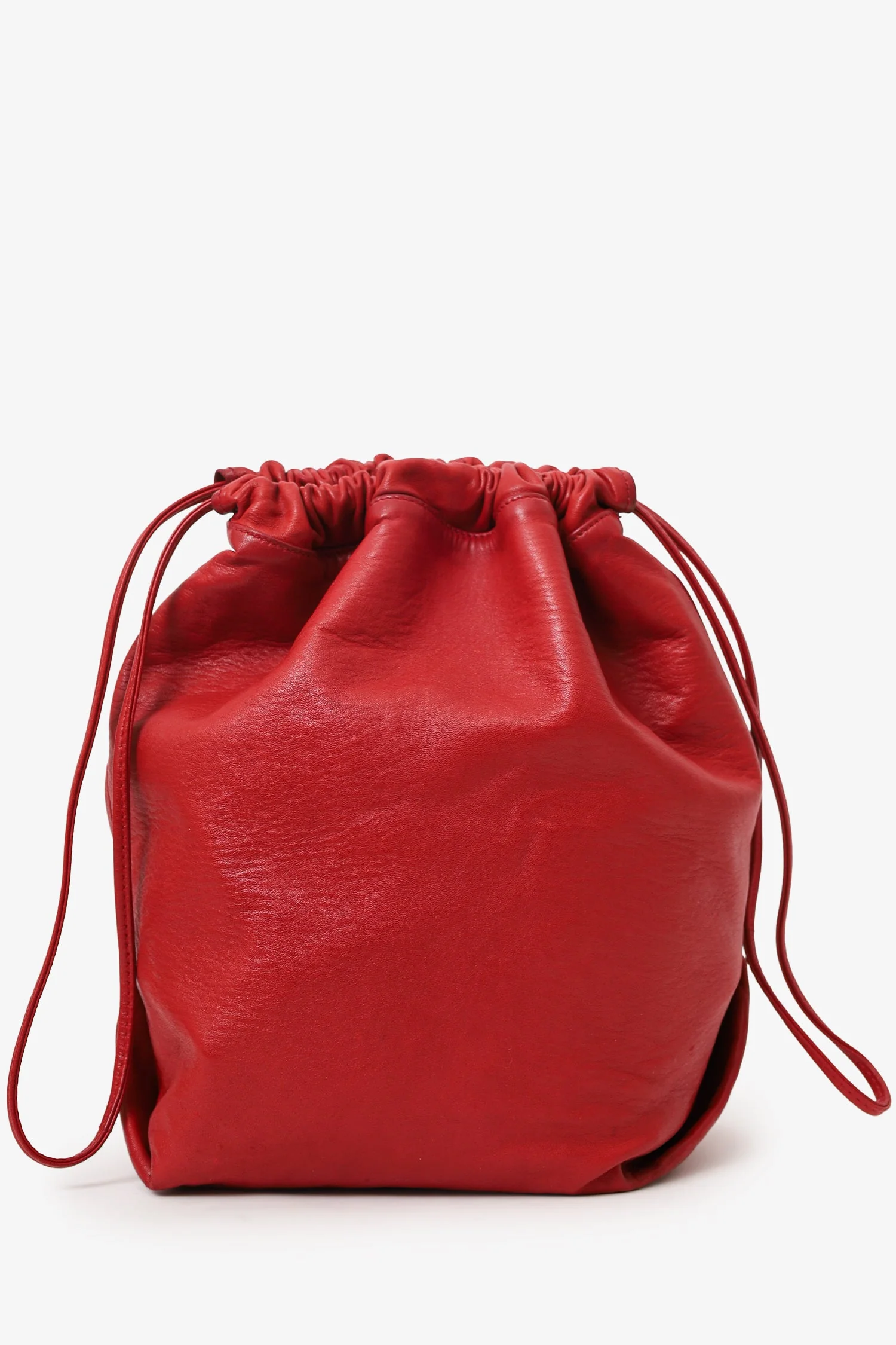 Saint Laurent Red Leather Teddy Bucket Bag With Pouch - Image 2