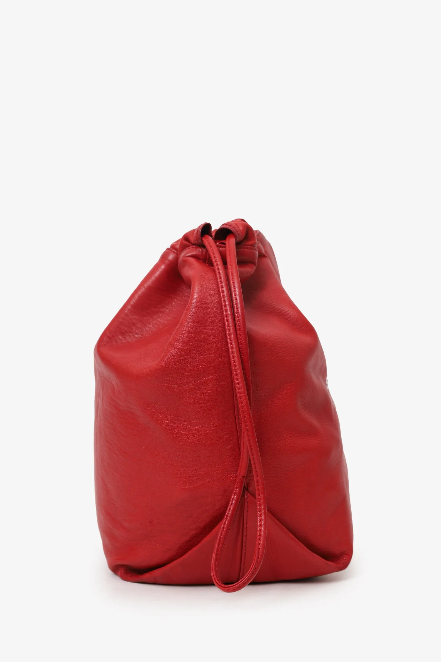 Saint Laurent Red Leather Teddy Bucket Bag With Pouch - Image 3