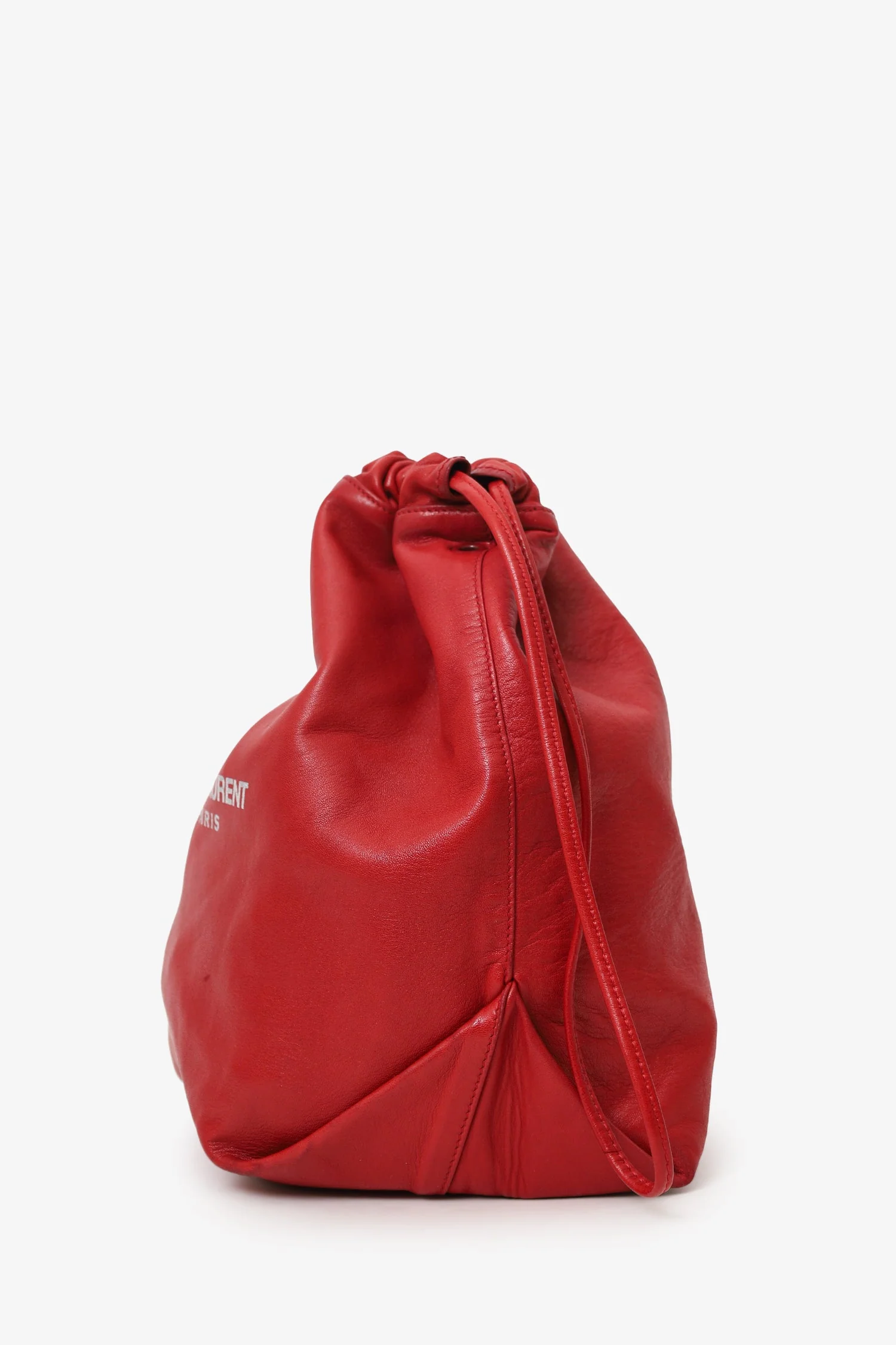 Saint Laurent Red Leather Teddy Bucket Bag With Pouch - Image 4