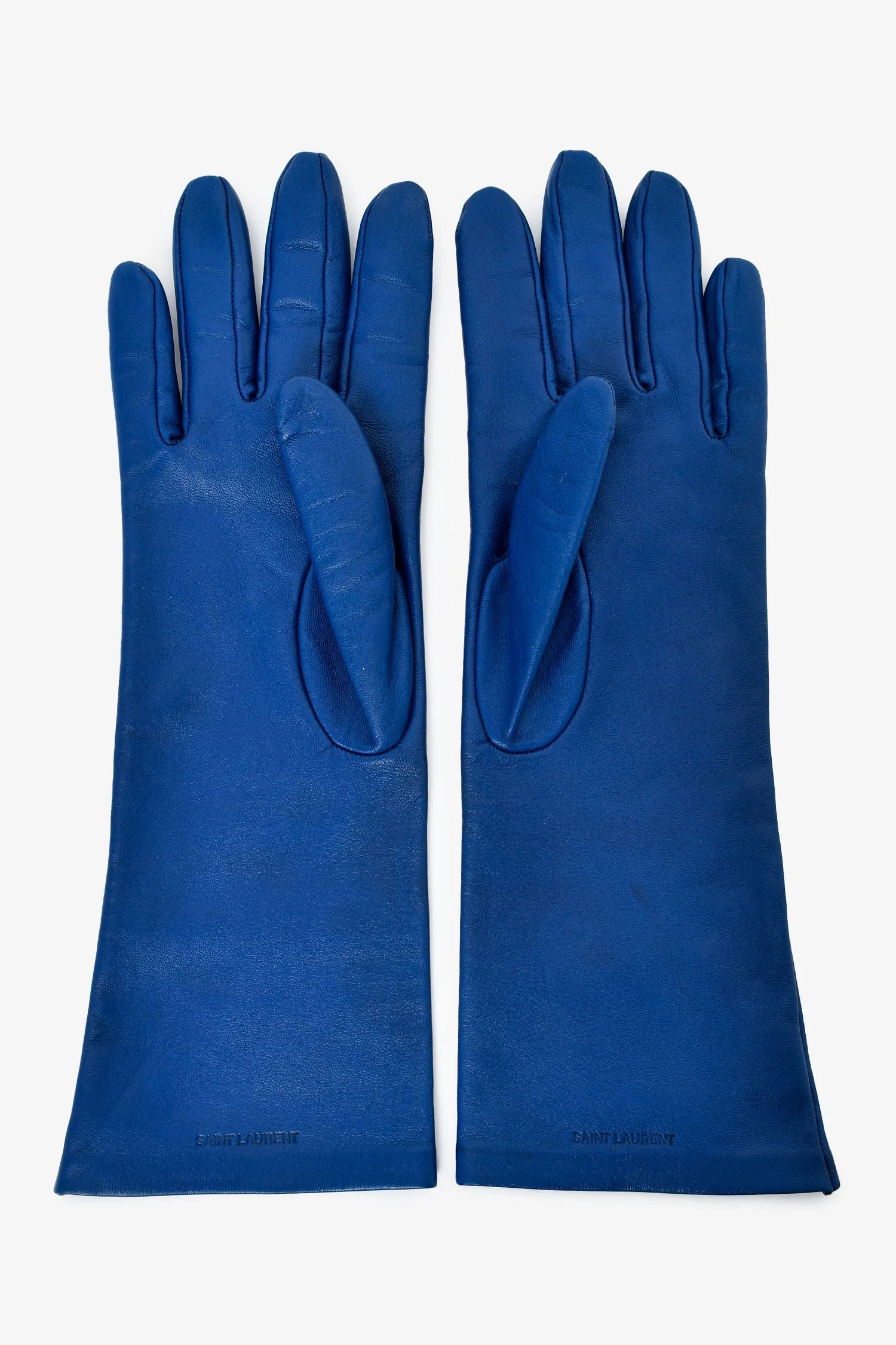 Saint Laurent Royal Blue Leather Long Gloves Size 8 - Image 2