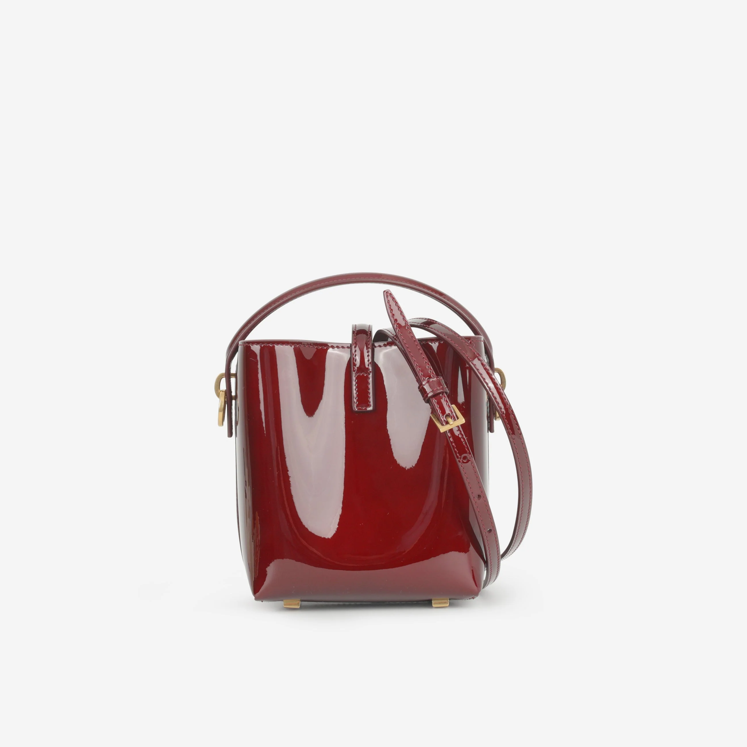 Saint Laurent Le 37 Mini Bucket - Gloss Burgundy Patent | Bronze Hardware - Image 3
