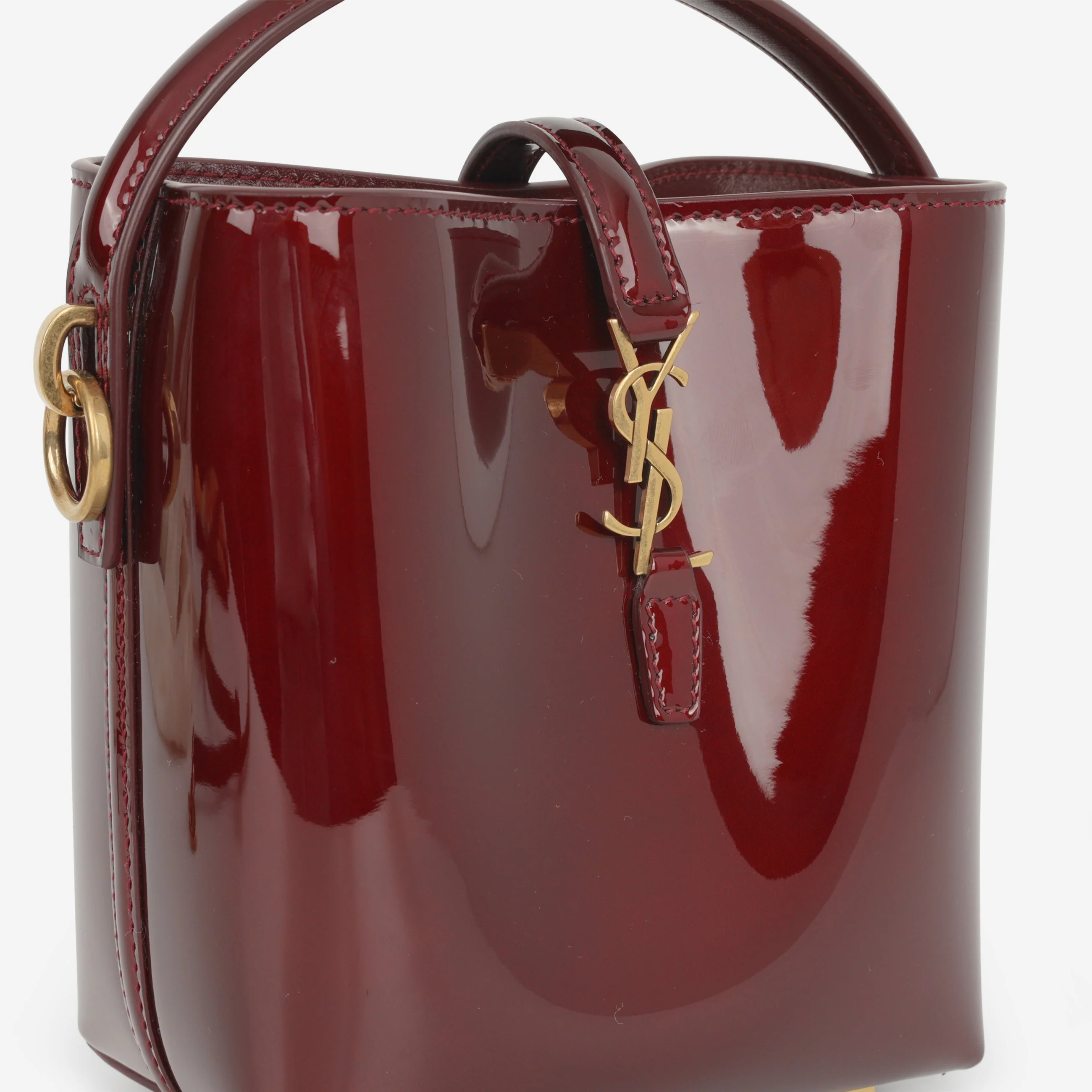 Saint Laurent Le 37 Mini Bucket - Gloss Burgundy Patent | Bronze Hardware - Image 6