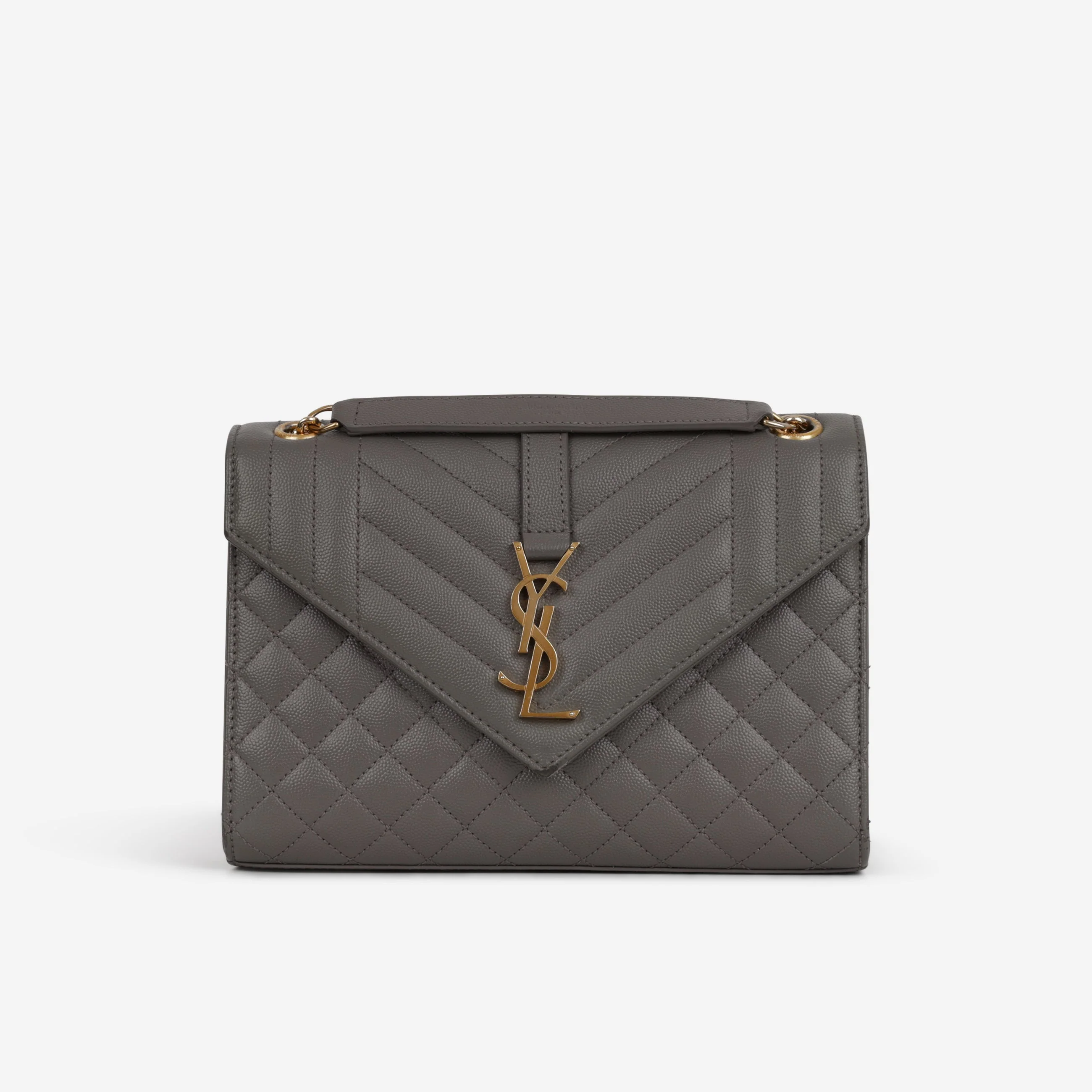 Saint Laurent Medium Envelope - Grey Grained | Gold Hardware