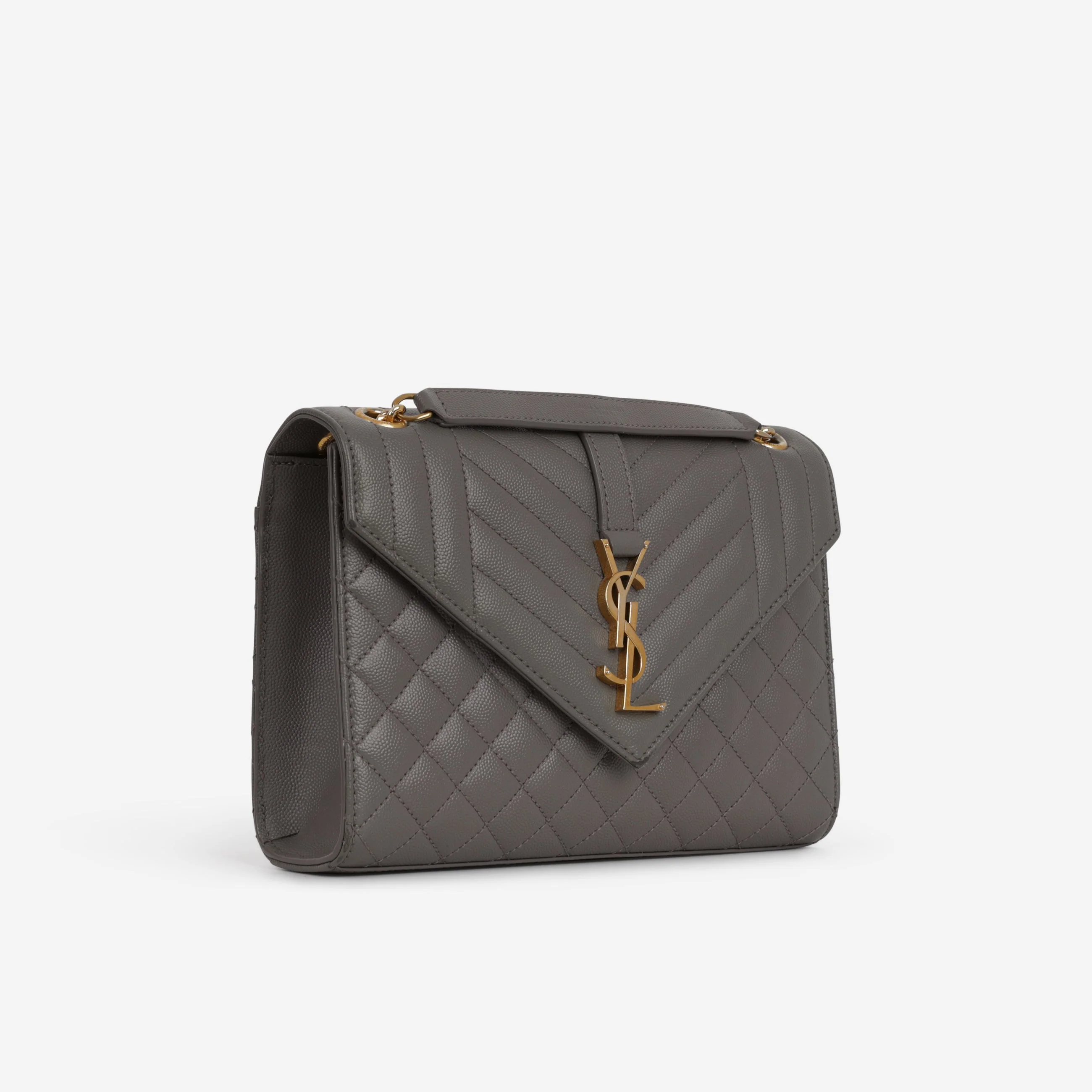 Saint Laurent Medium Envelope - Grey Grained | Gold Hardware - Image 2