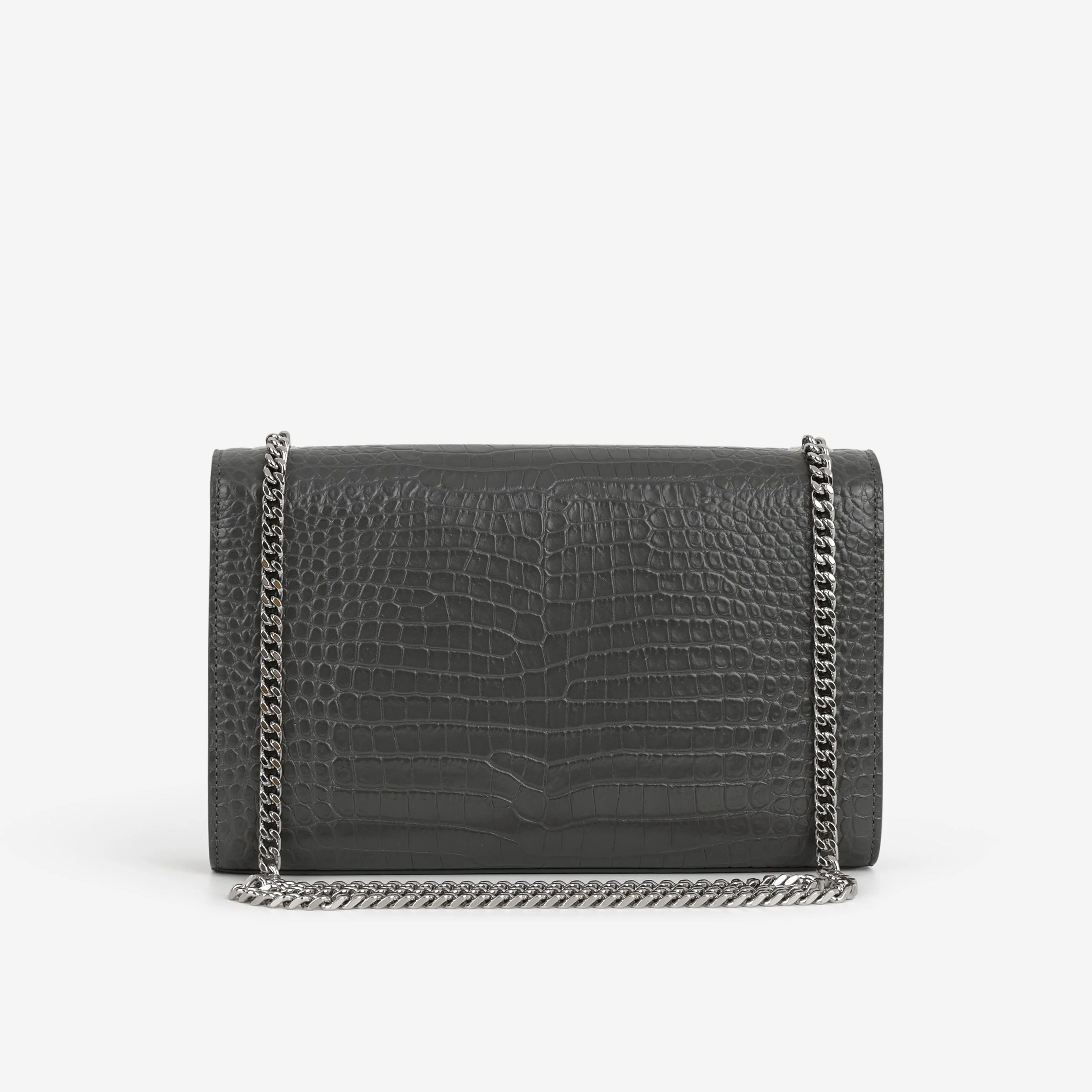 Saint Laurent Medium Kate Tassel Bag - Grey Croc Embossed | Silver Hardware - Image 3