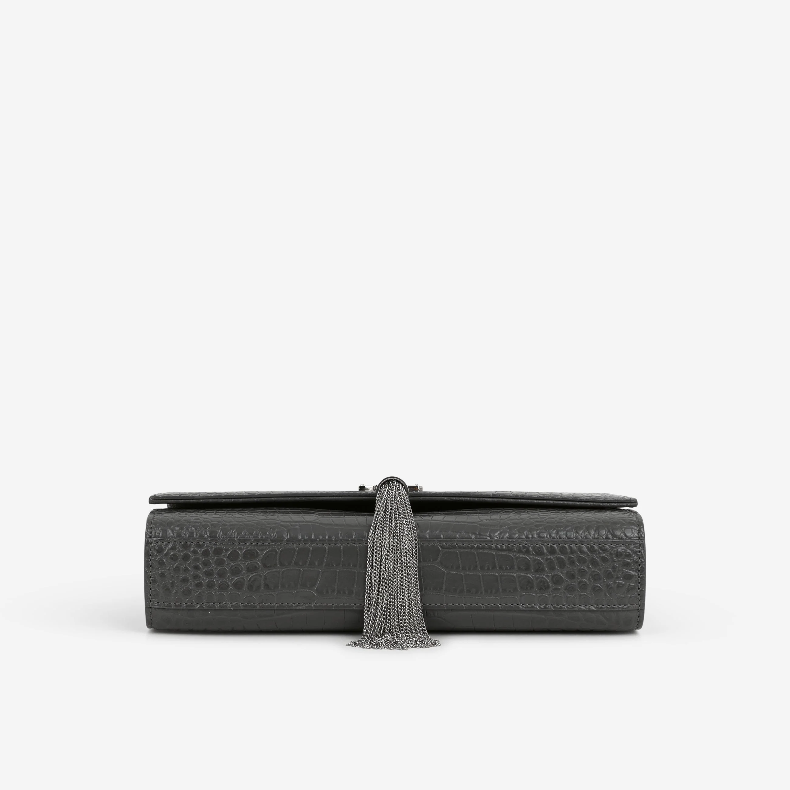 Saint Laurent Medium Kate Tassel Bag - Grey Croc Embossed | Silver Hardware - Image 4