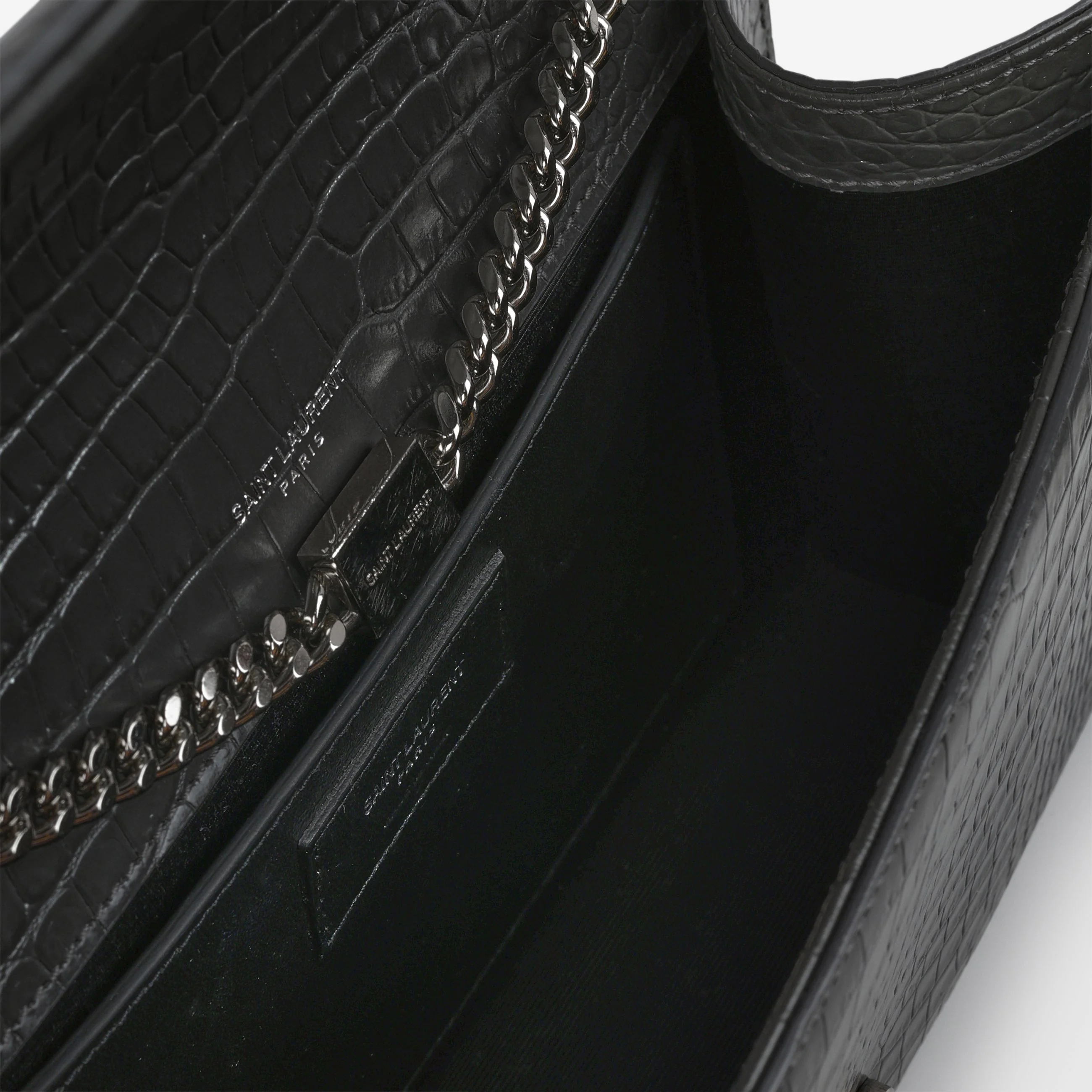 Saint Laurent Medium Kate Tassel Bag - Grey Croc Embossed | Silver Hardware - Image 5