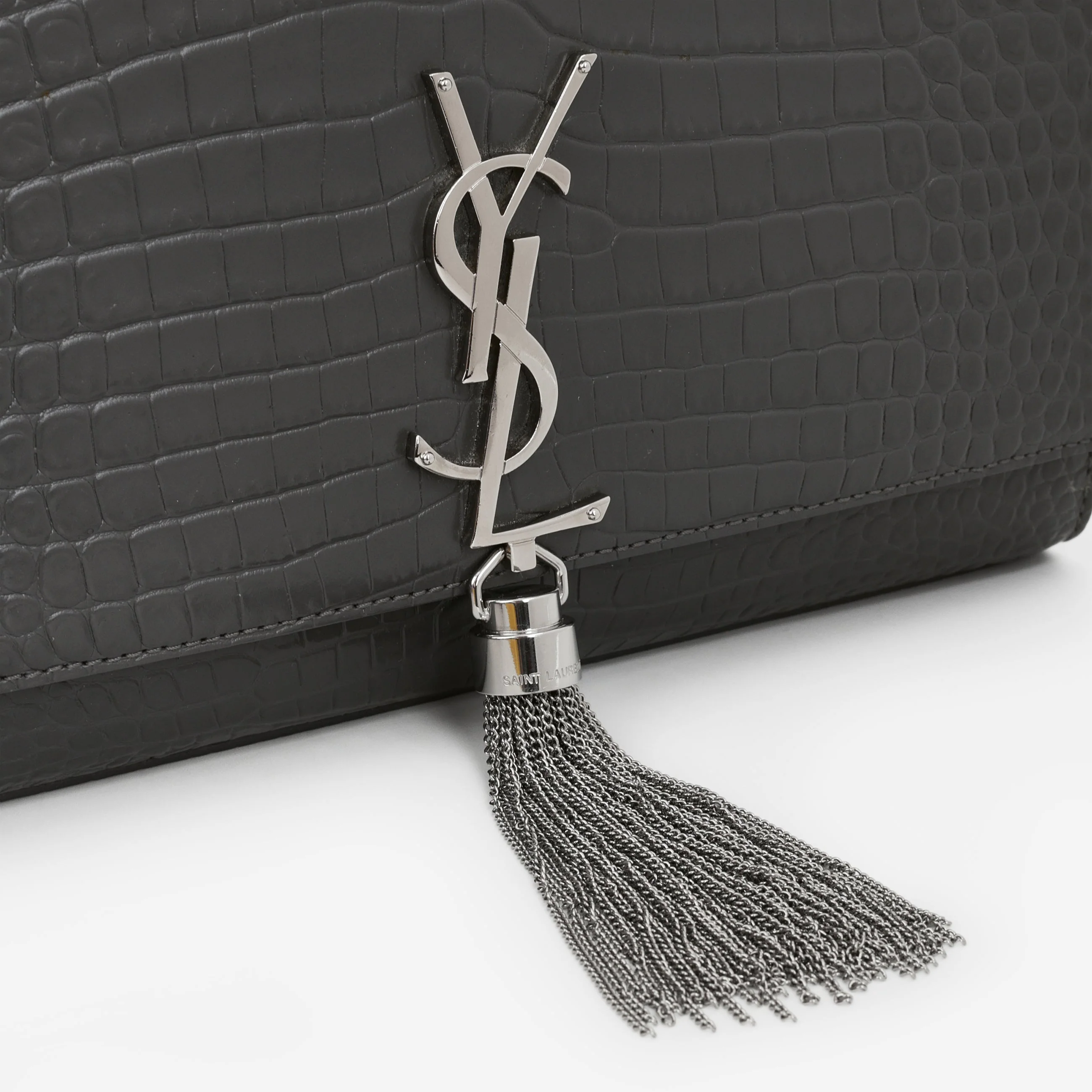 Saint Laurent Medium Kate Tassel Bag - Grey Croc Embossed | Silver Hardware - Image 6