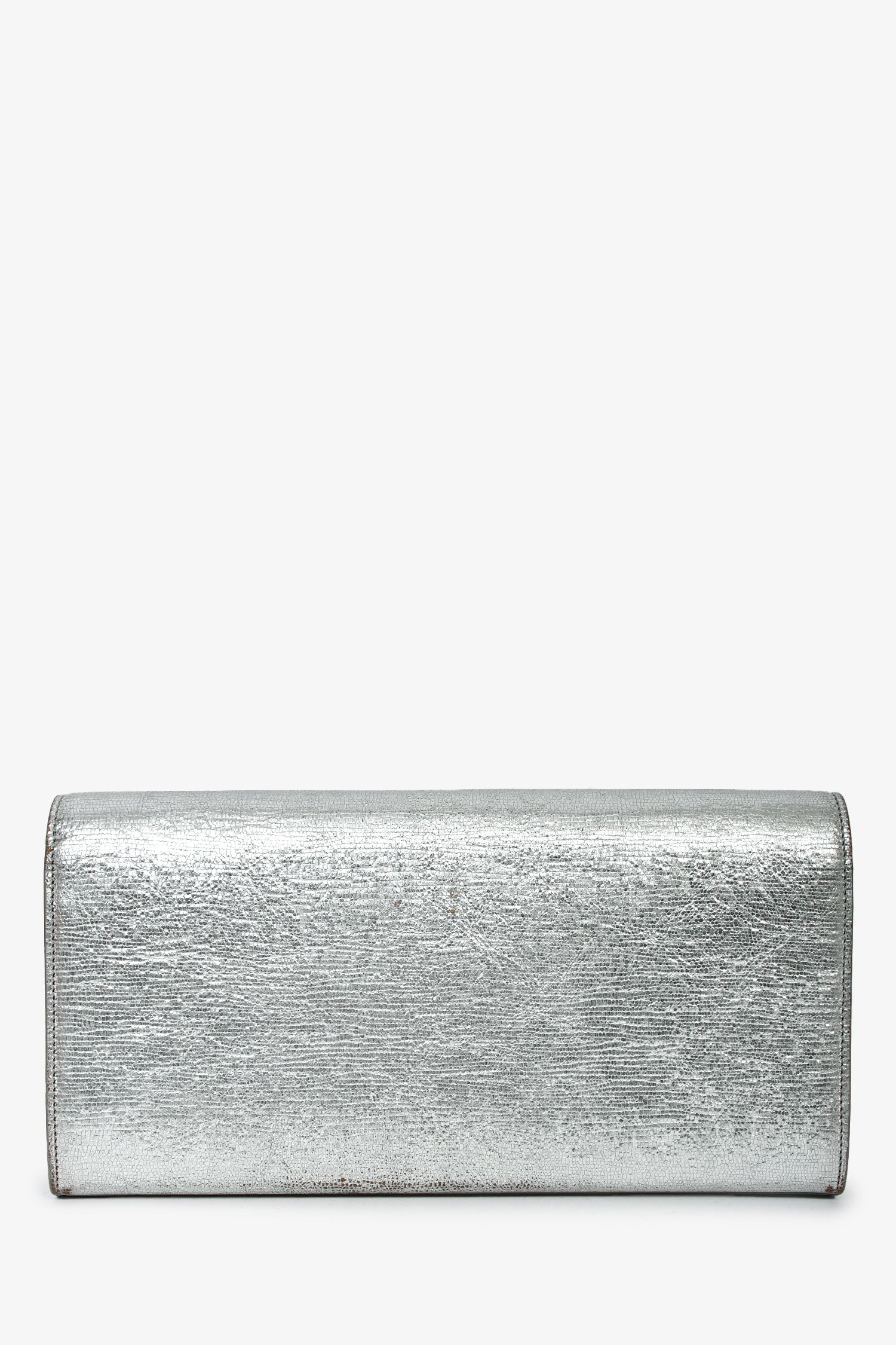 Saint Laurent Silver Metallic Leather Cassandre Clutch - Image 2