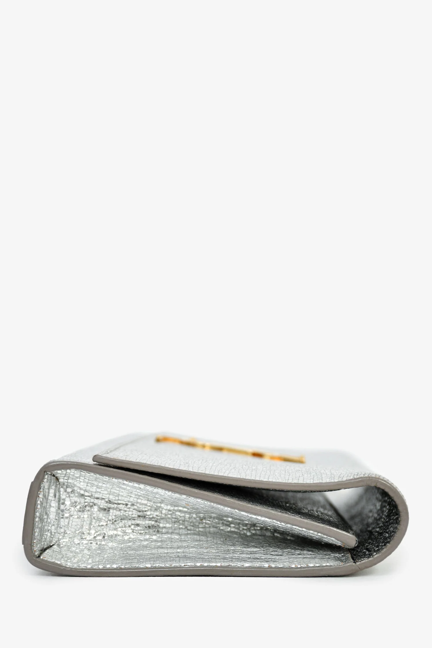 Saint Laurent Silver Metallic Leather Cassandre Clutch - Image 3