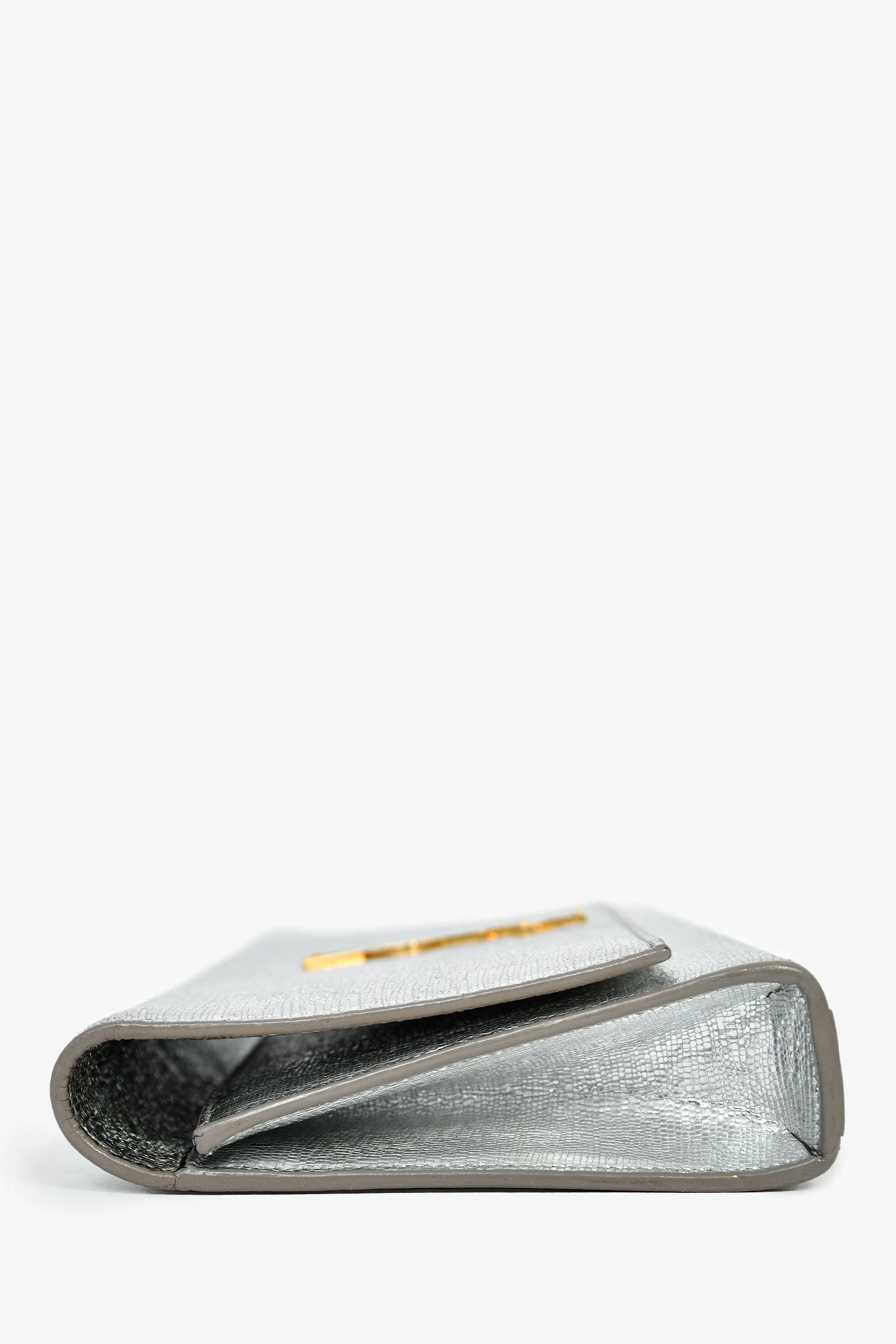 Saint Laurent Silver Metallic Leather Cassandre Clutch - Image 4