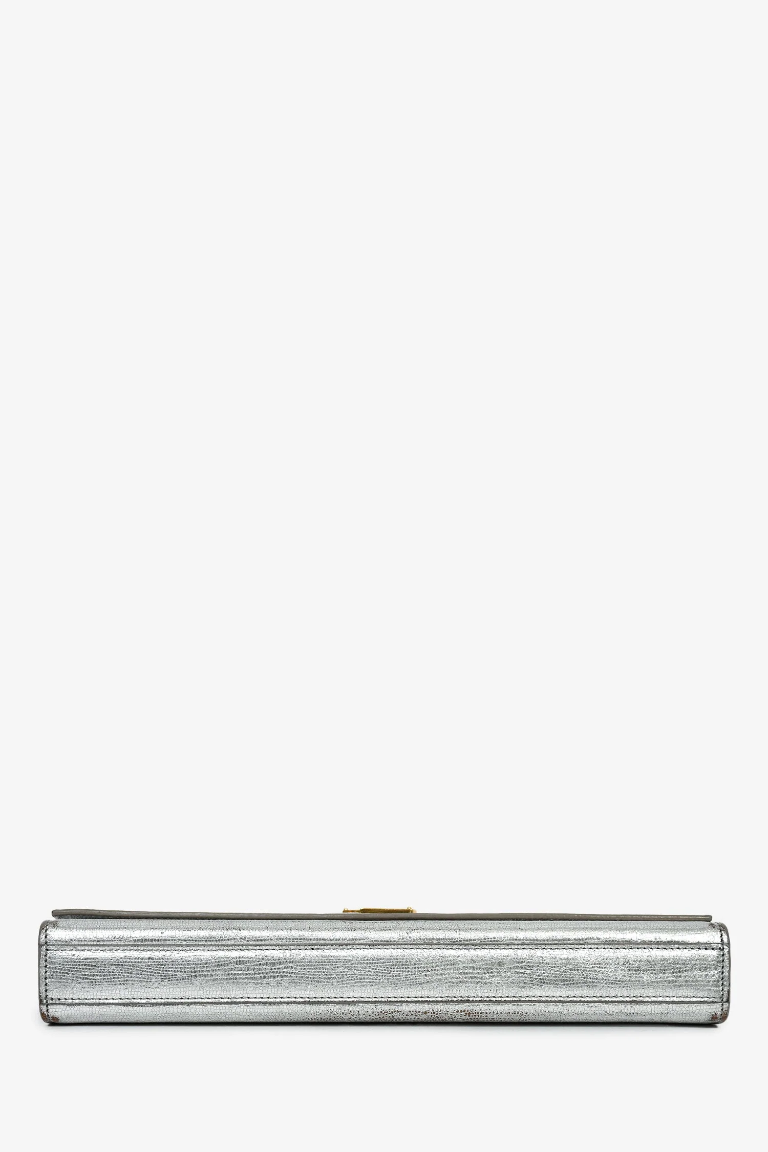 Saint Laurent Silver Metallic Leather Cassandre Clutch - Image 5