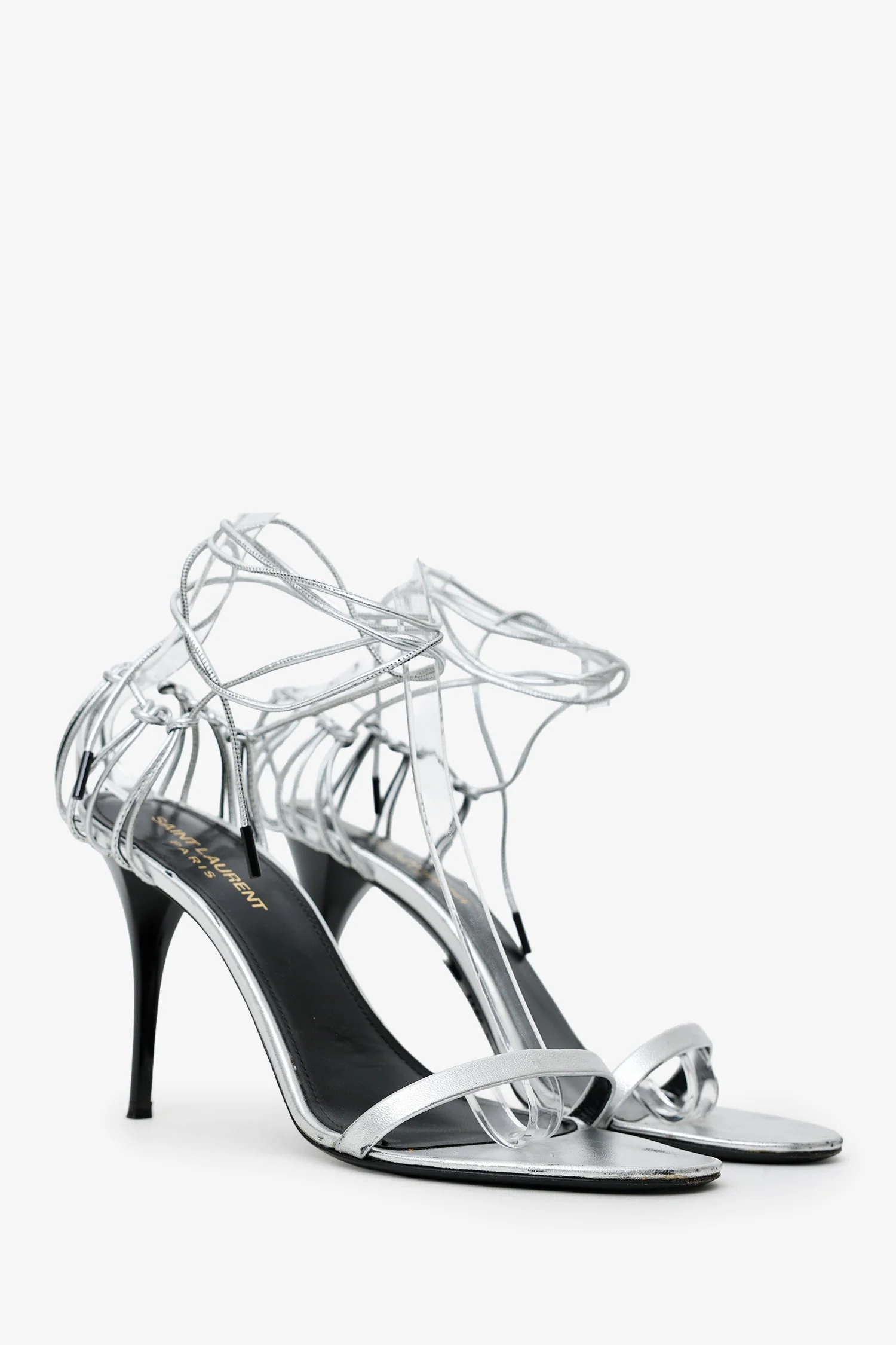 Saint Laurent Silver Strappy Heels Size 38 - Image 2