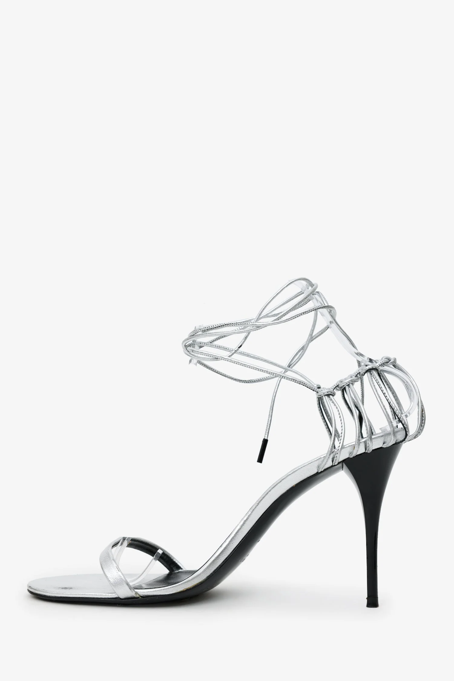 Saint Laurent Silver Strappy Heels Size 38 - Image 4