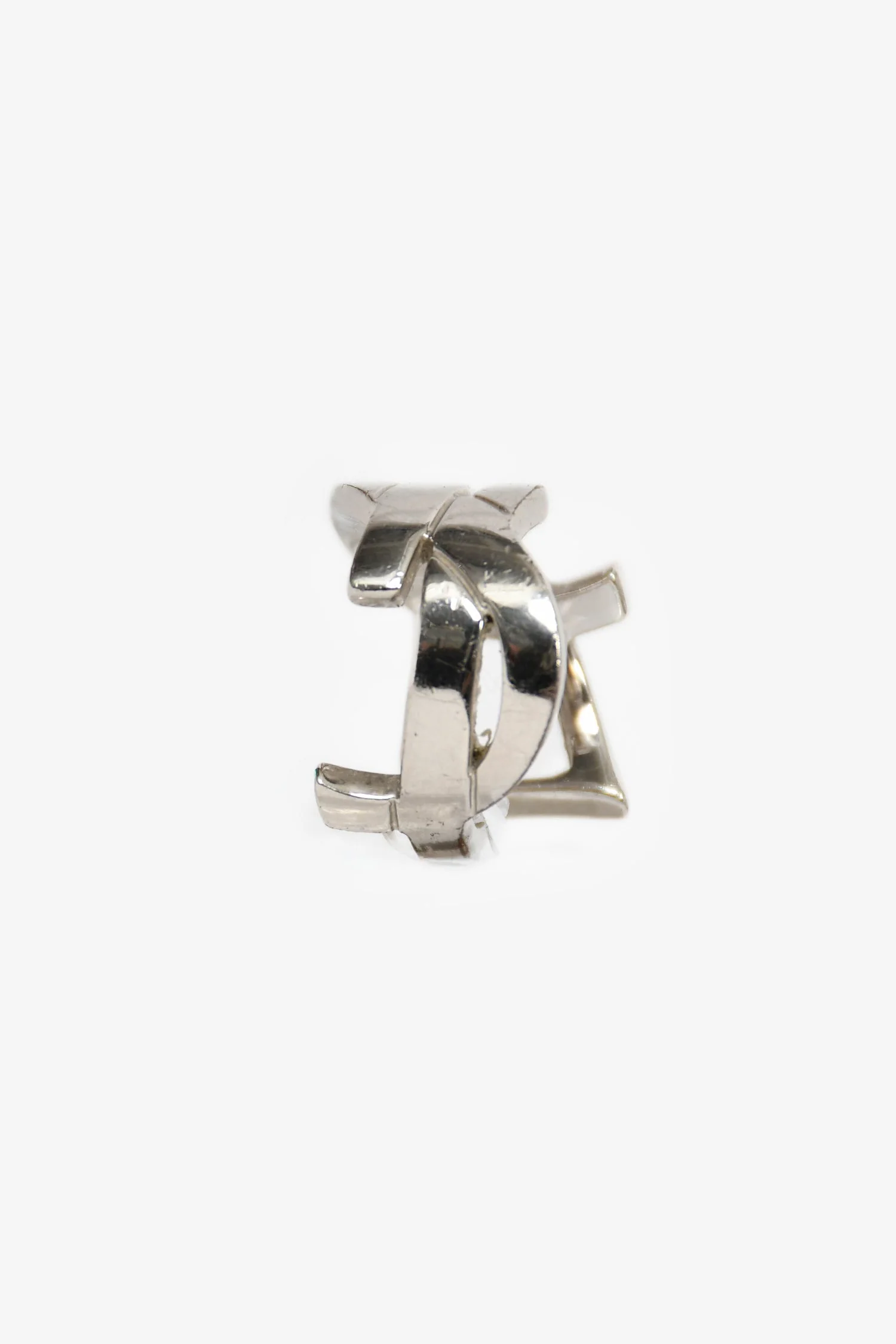 Saint Laurent Silver Tone Logo Monogram Ring Size 6 - Image 2