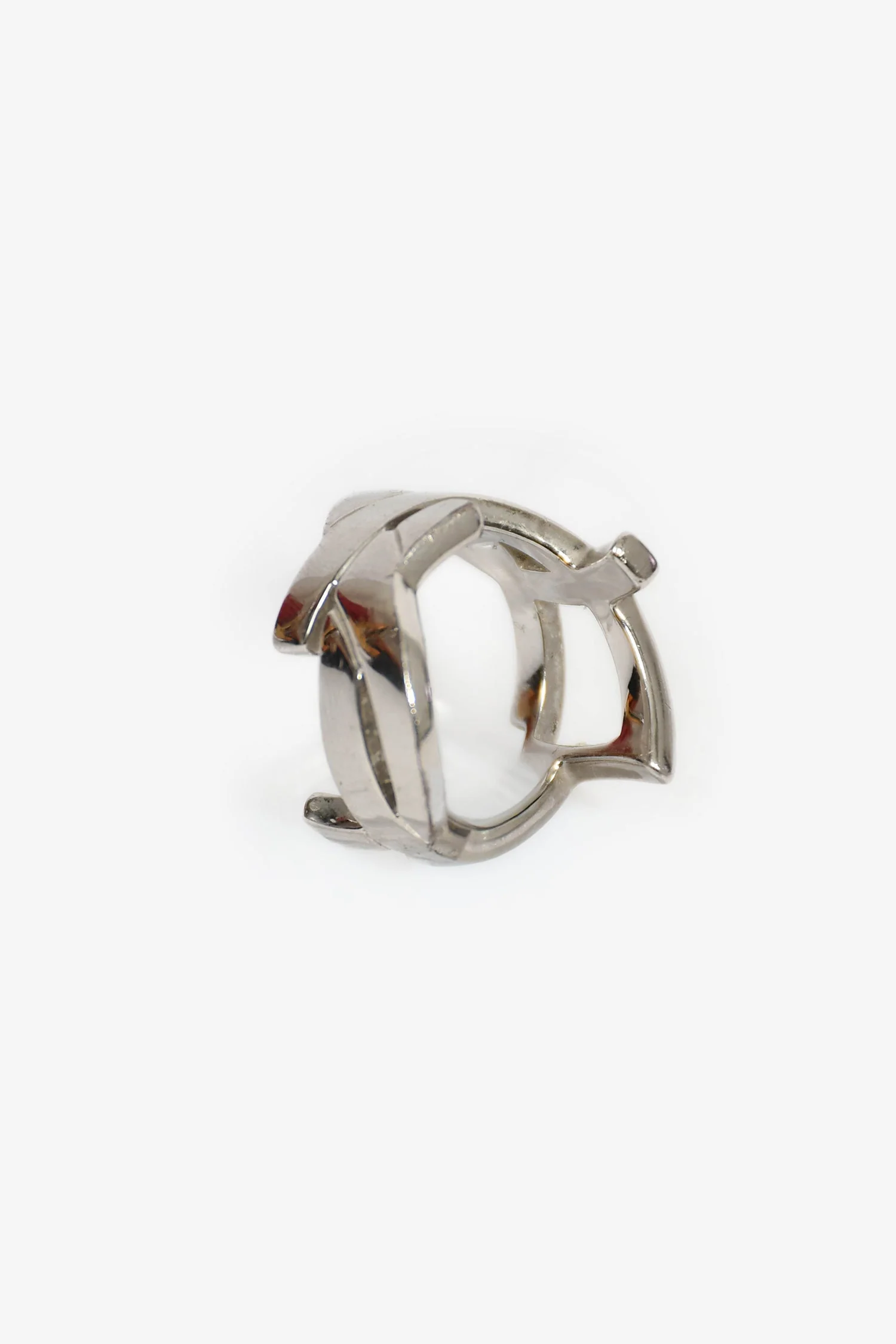 Saint Laurent Silver Tone Logo Monogram Ring Size 6 - Image 3