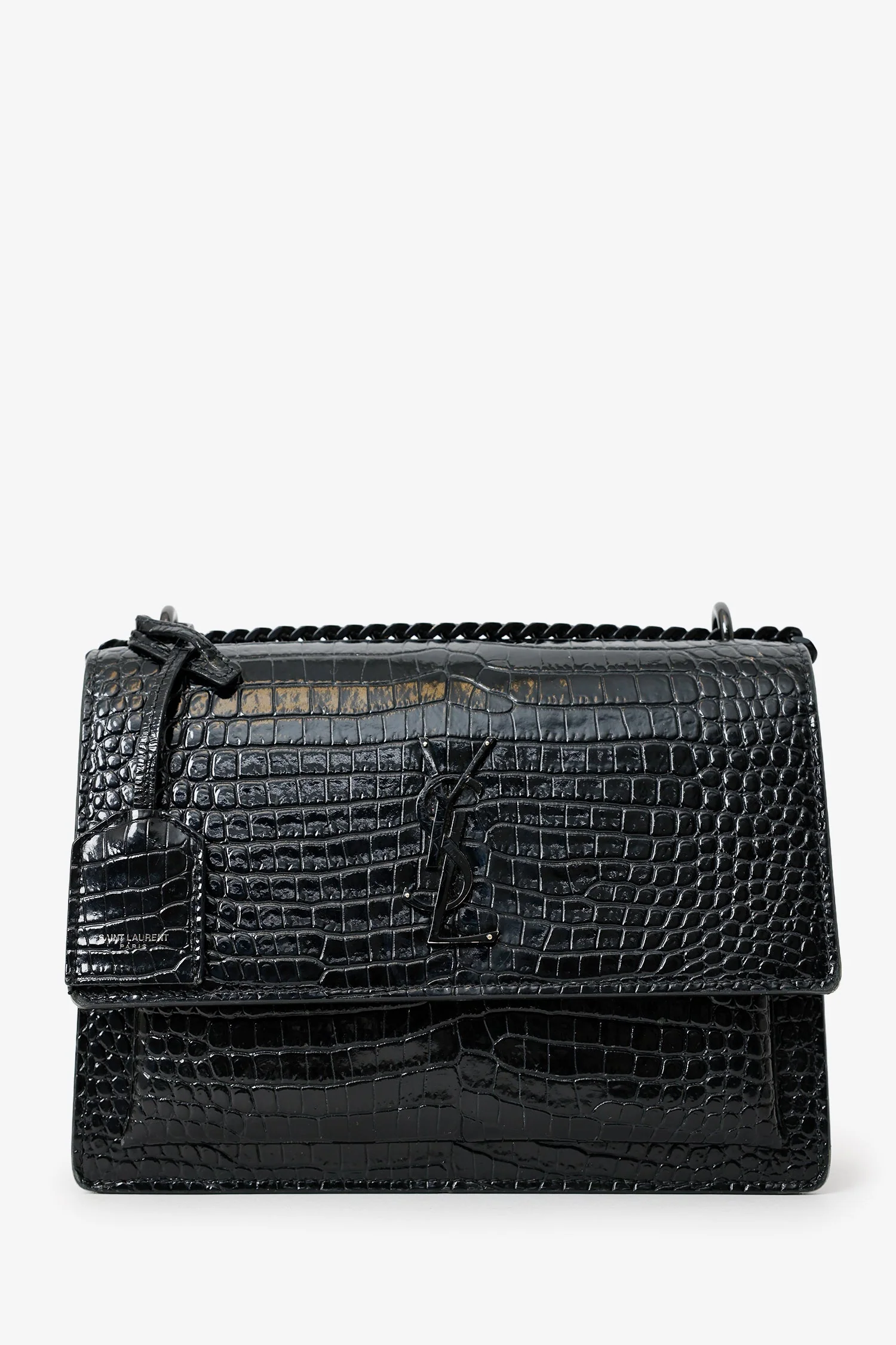 Saint Laurent So Black Croc Embossed Leather Medium 'Sunset' Shoulder Bag