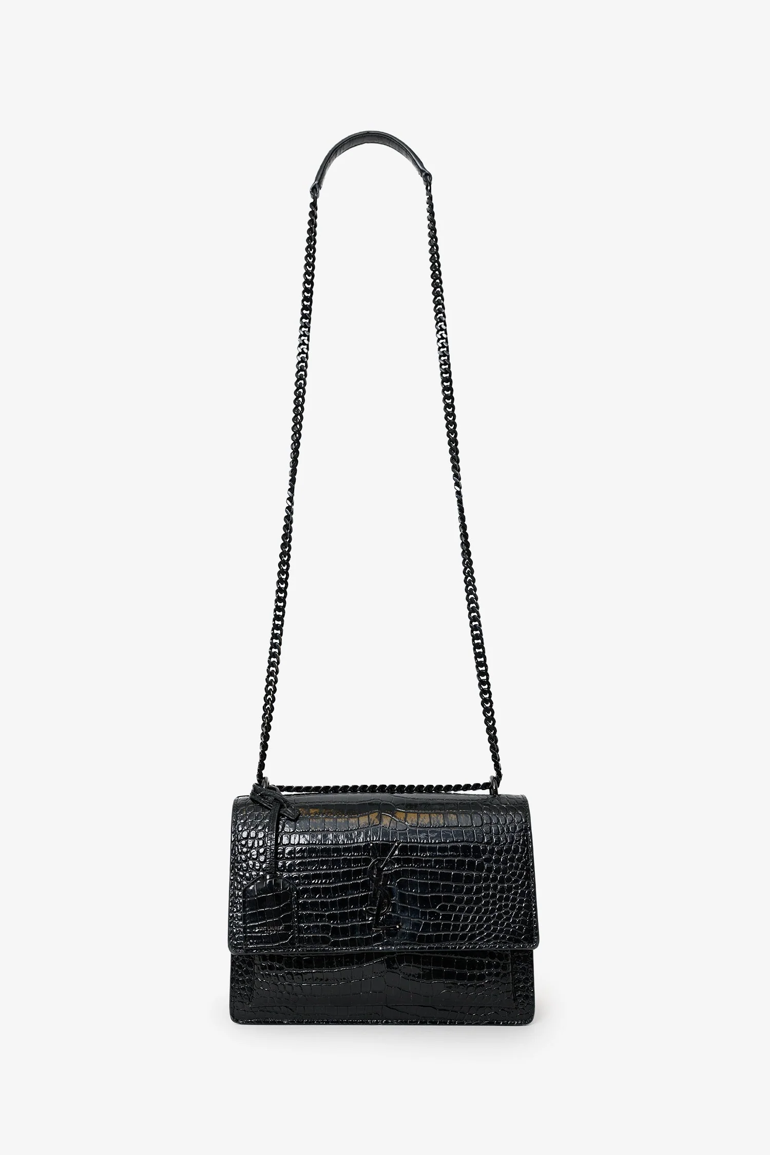 Saint Laurent So Black Croc Embossed Leather Medium 'Sunset' Shoulder Bag - Image 6