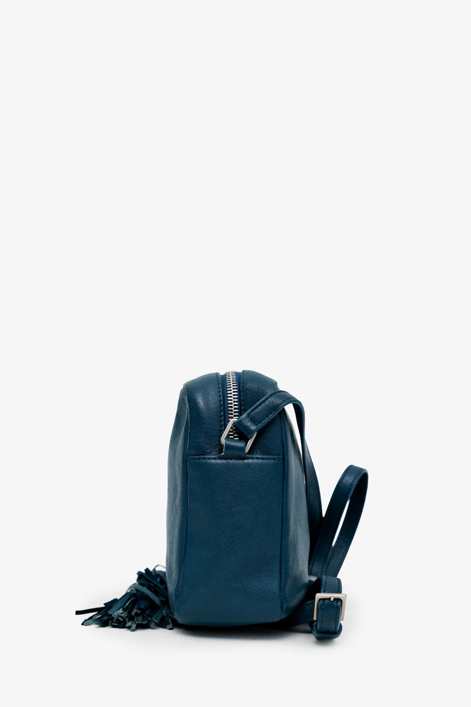 Saint Laurent Teal Calfskin Leather Small Lou Tassel Camera Bag - Image 4