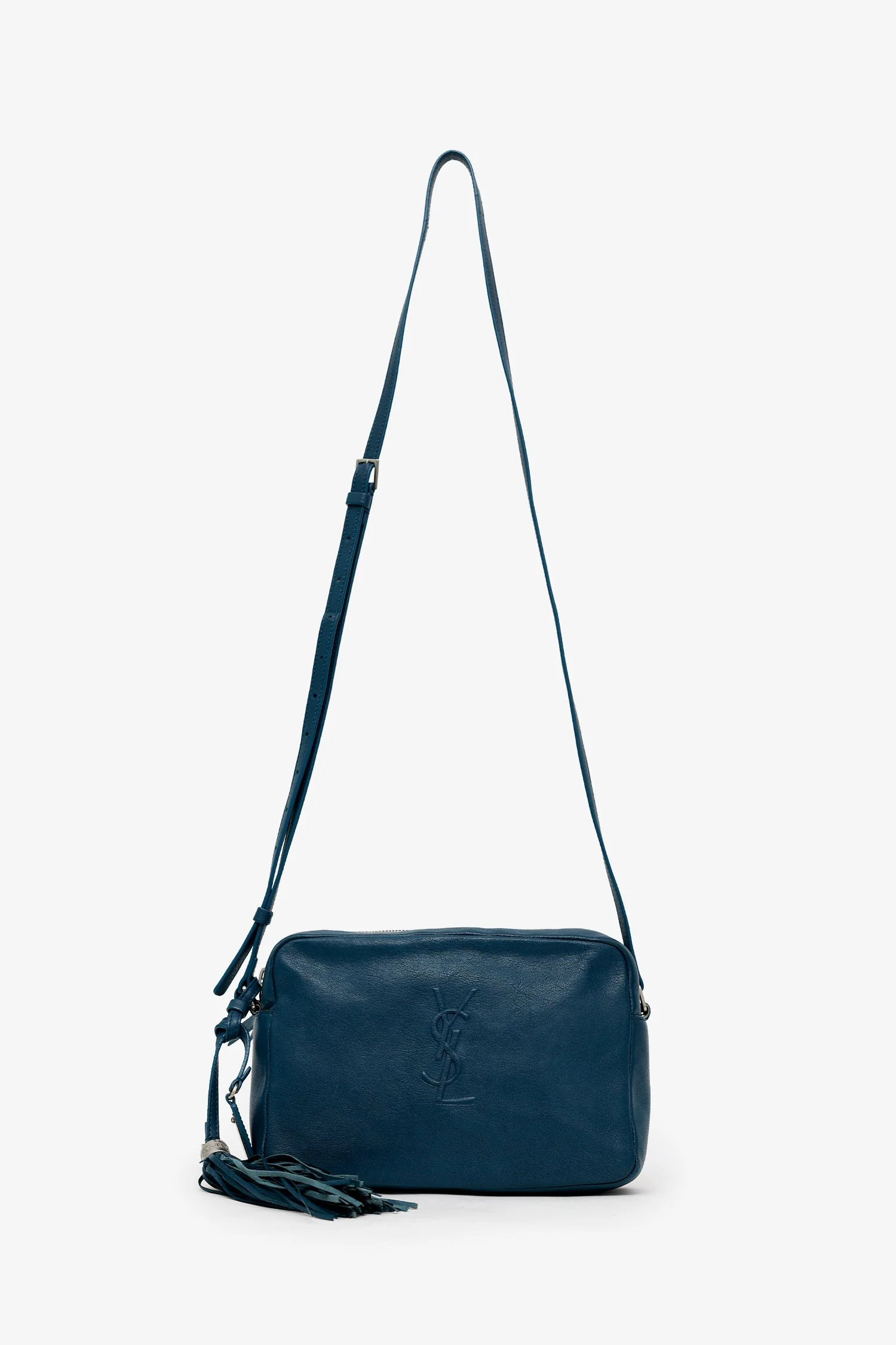 Saint Laurent Teal Calfskin Leather Small Lou Tassel Camera Bag - Image 6
